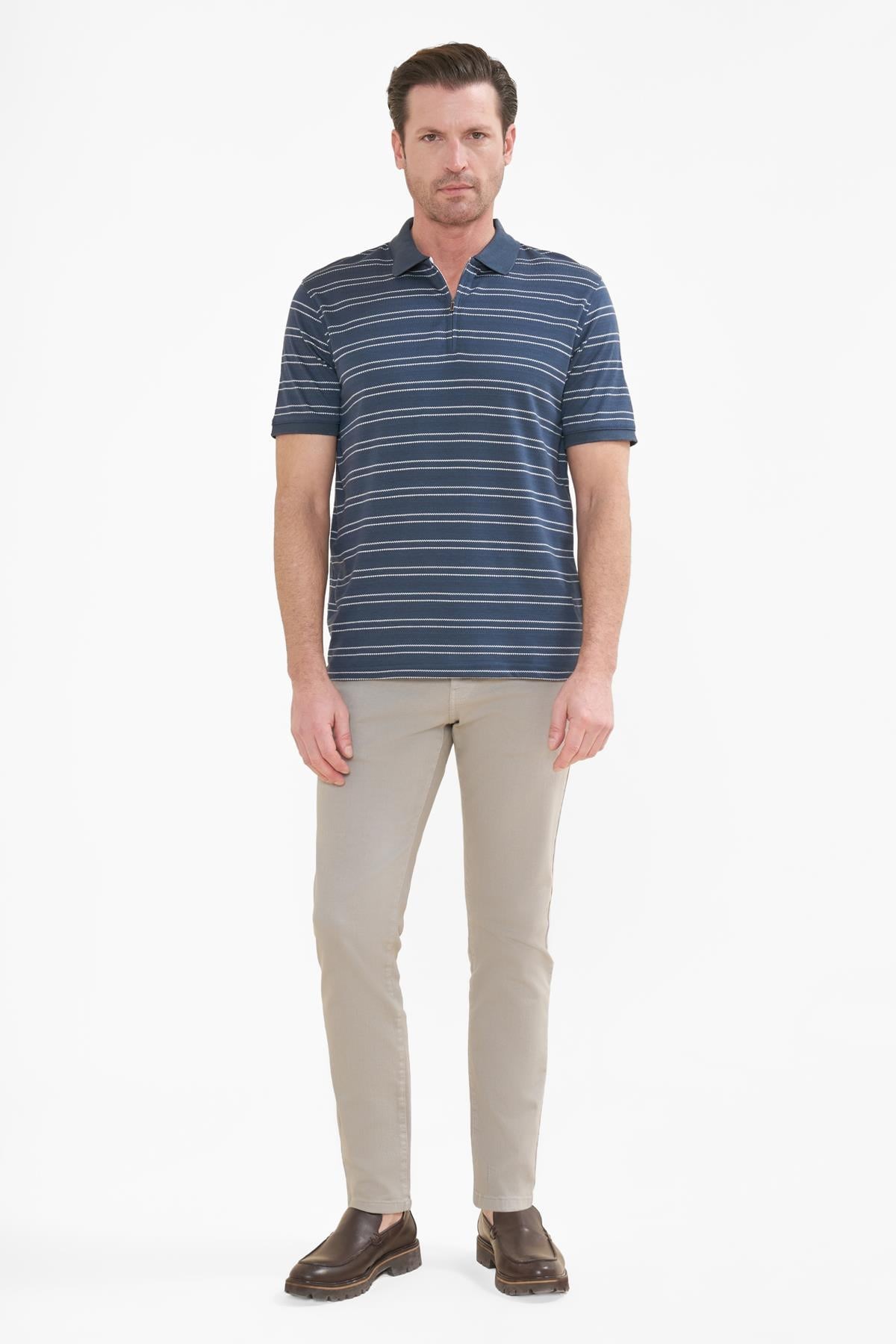 İntersivin Fermuarlı  Polo Yaka İndigo Tshirt - SD-11