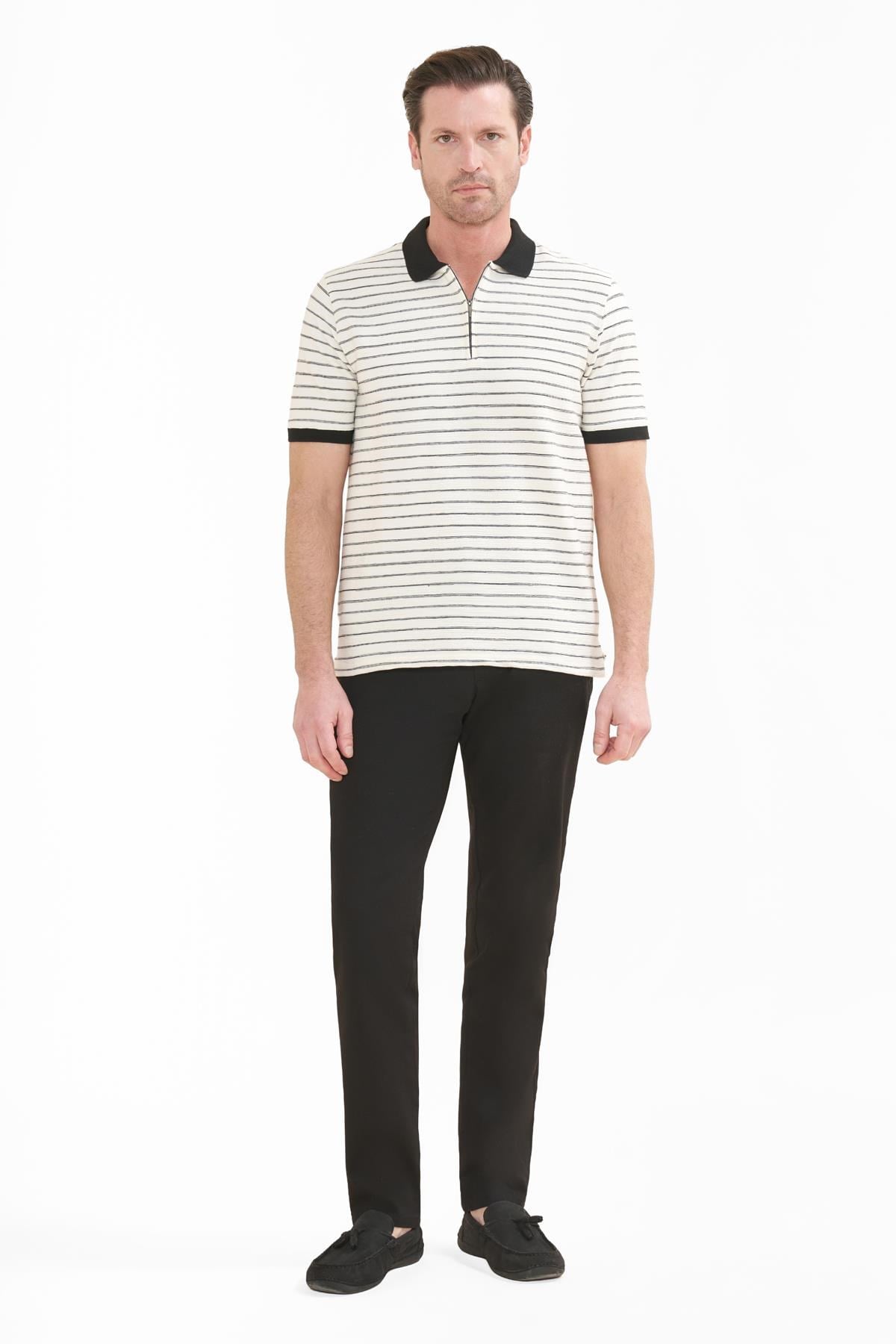 İntersivin Fermuarlı  Polo Yaka Siyah Tshirt - SD-12