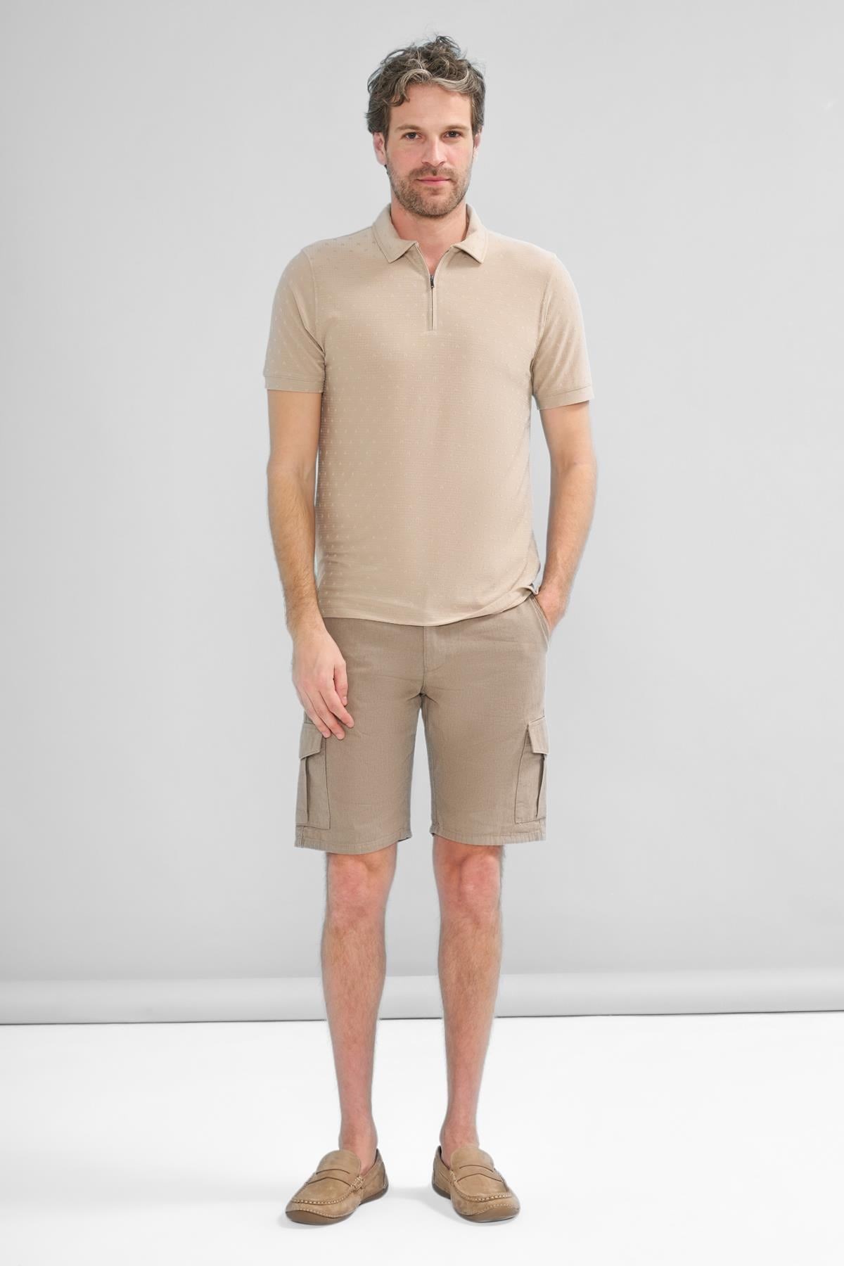 İntersivin Fermuarlı Polo Yaka Bej Tshirt - SD-03