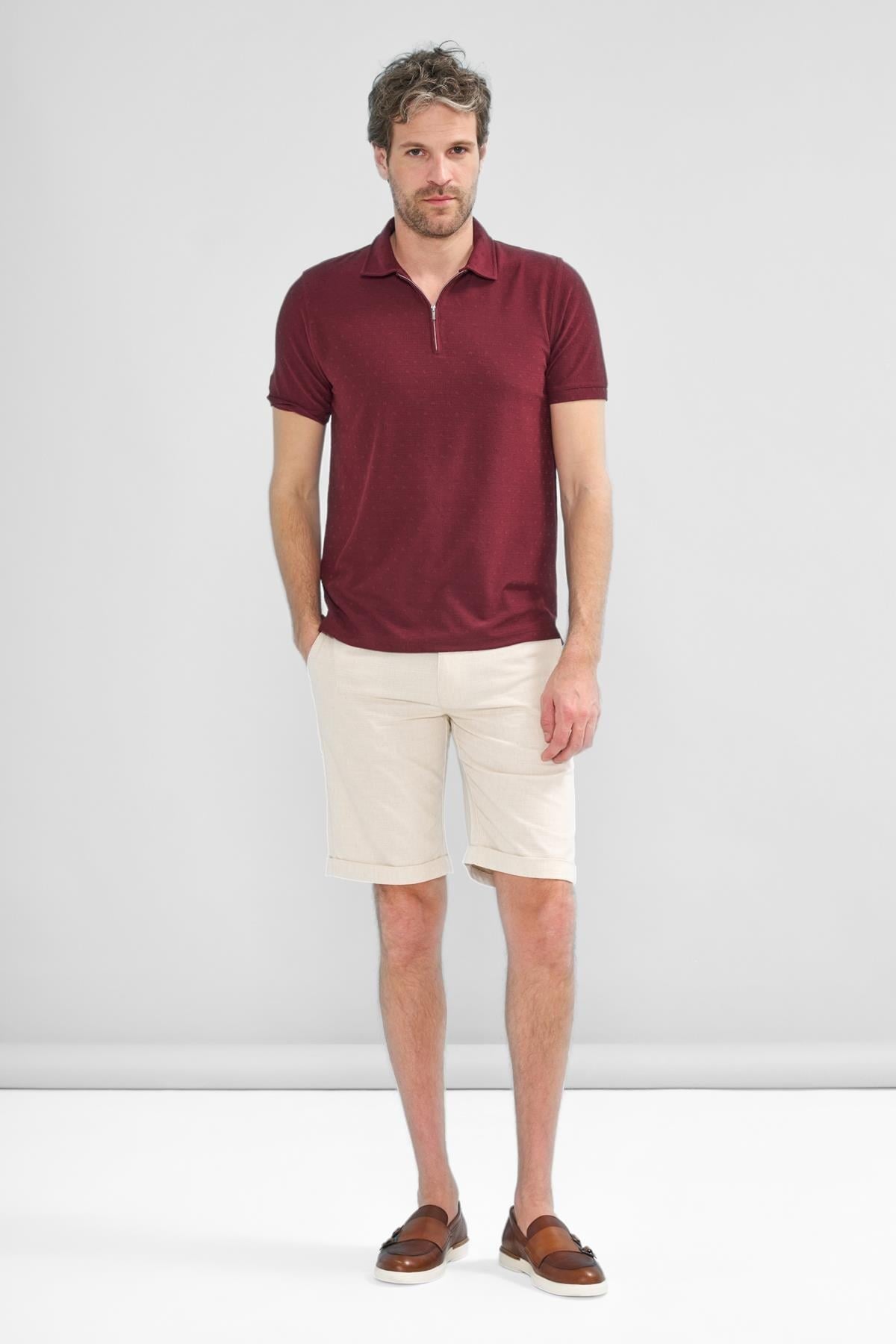 İntersivin Fermuarlı Polo Yaka Bordo Tshirt - SD-03