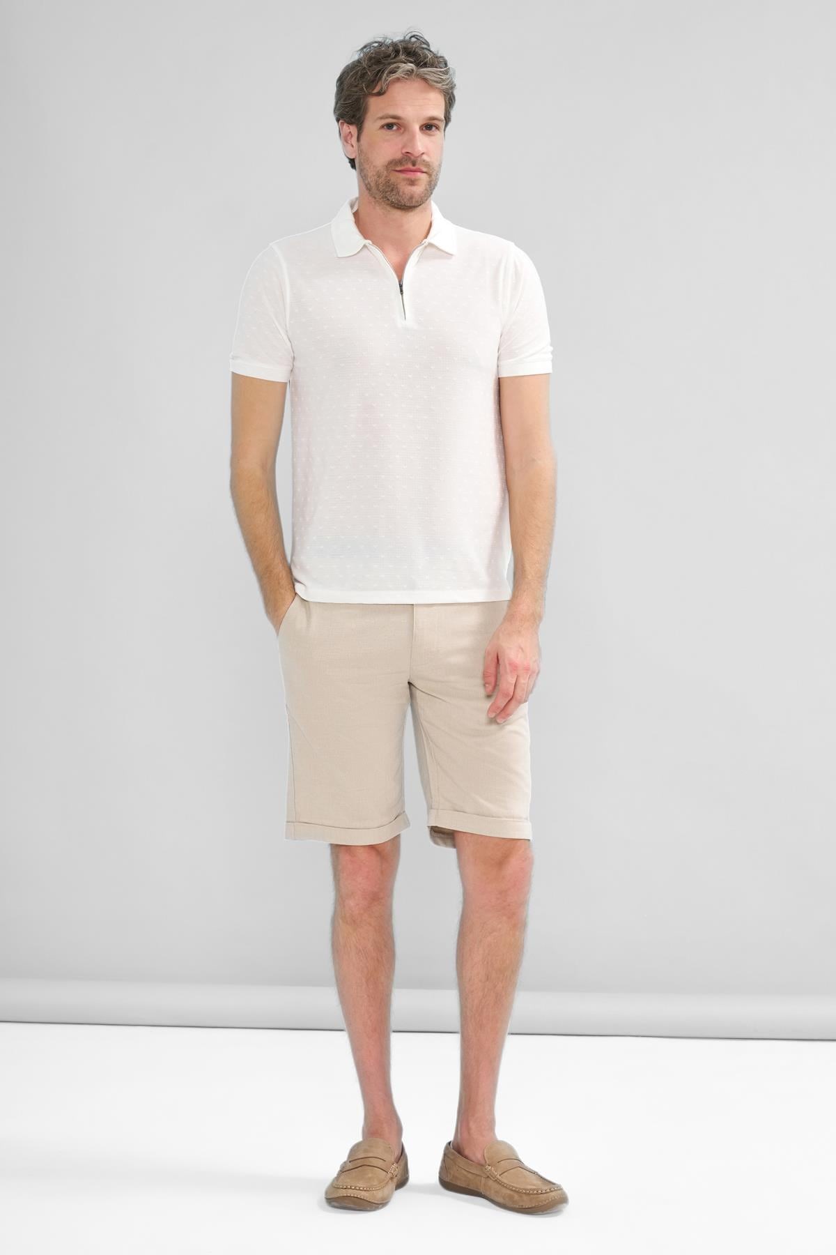 İntersivin Fermuarlı Polo Yaka Ekru Tshirt - SD-03