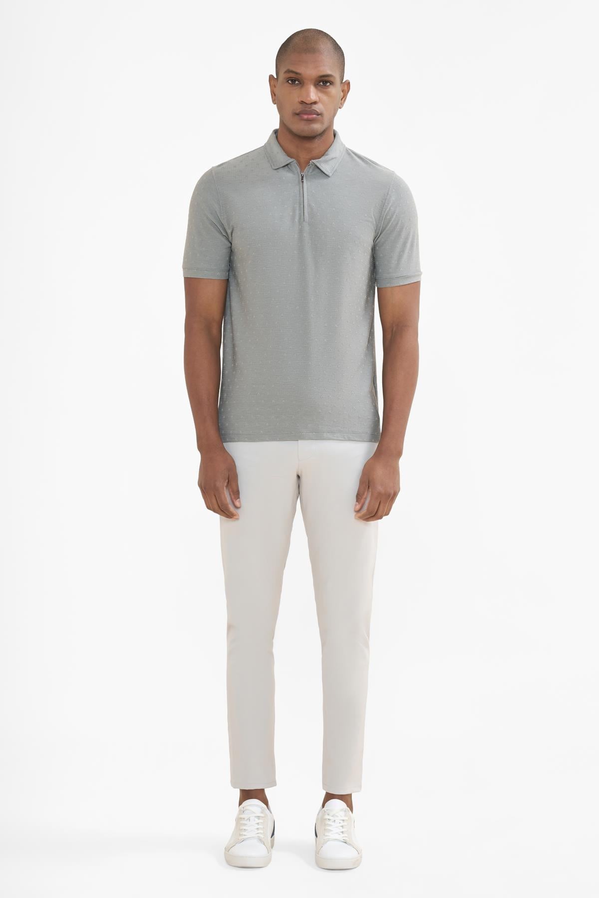 İntersivin Fermuarlı Polo Yaka Gri Tshirt - SD-03