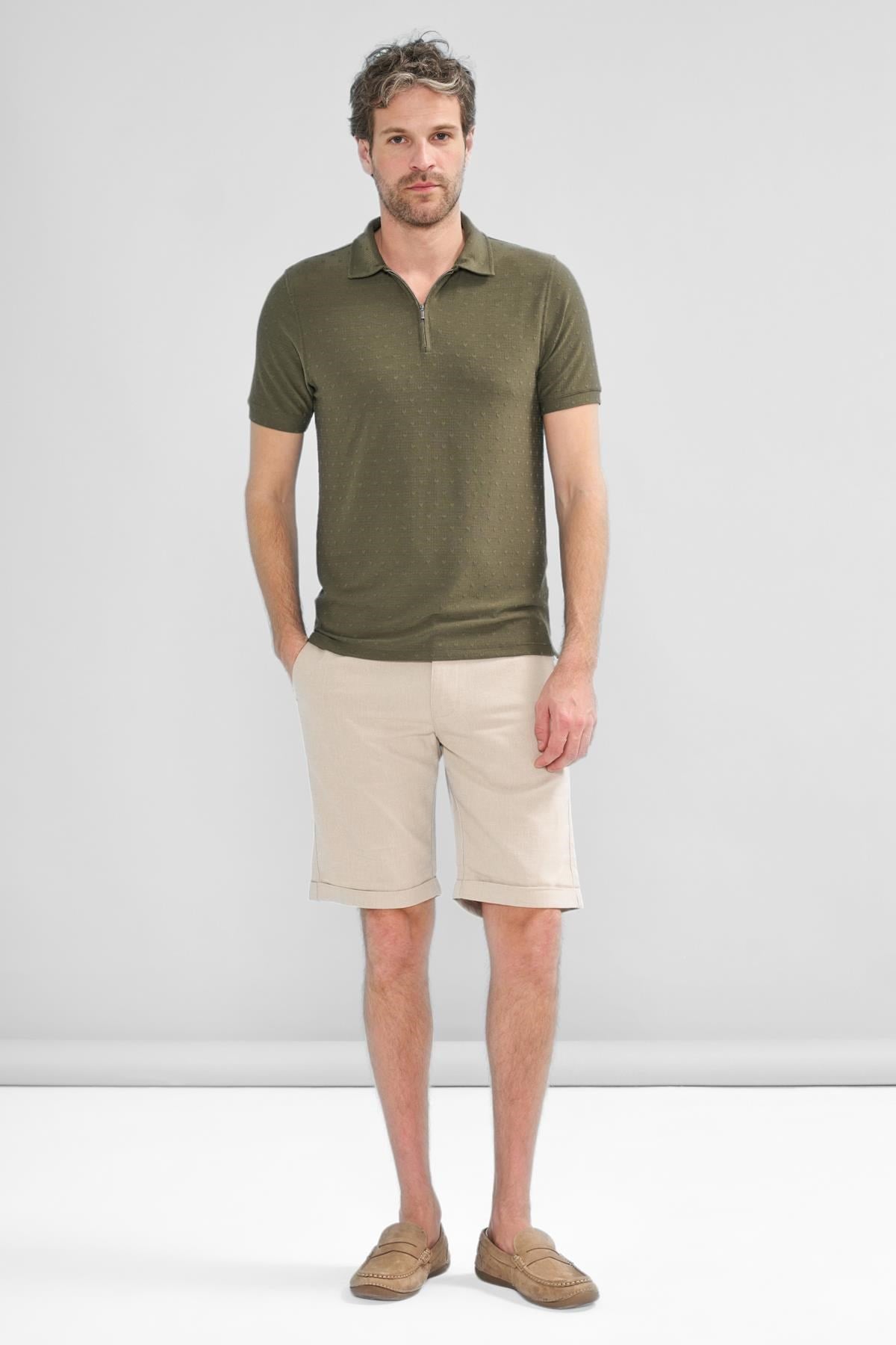 İntersivin Fermuarlı Polo Yaka Haki Tshirt - SD-03