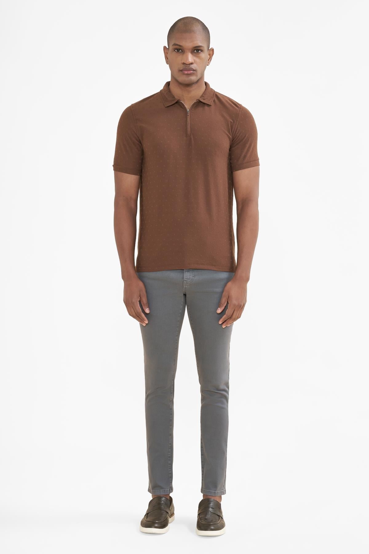İntersivin Fermuarlı Polo Yaka Kahverengi Tshirt - SD-03