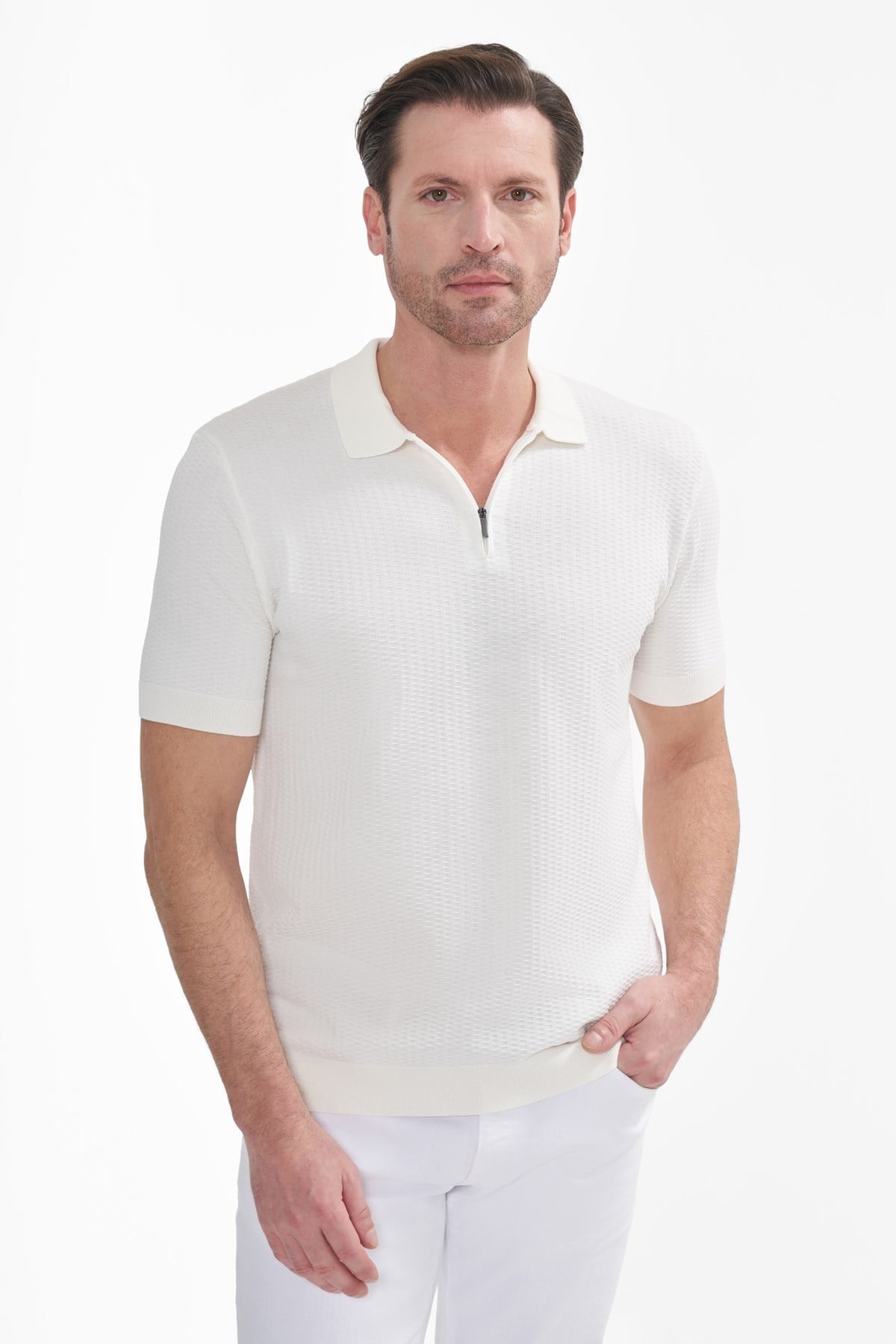 İntersivin Fermuarlı Polo Yaka Kemik Tshirt - SY-12