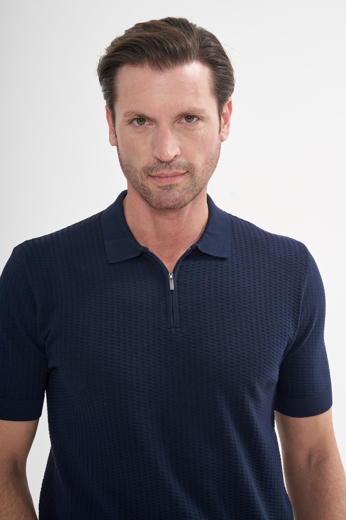 İntersivin Fermuarlı Polo Yaka Lacivert Tshirt - SY-12