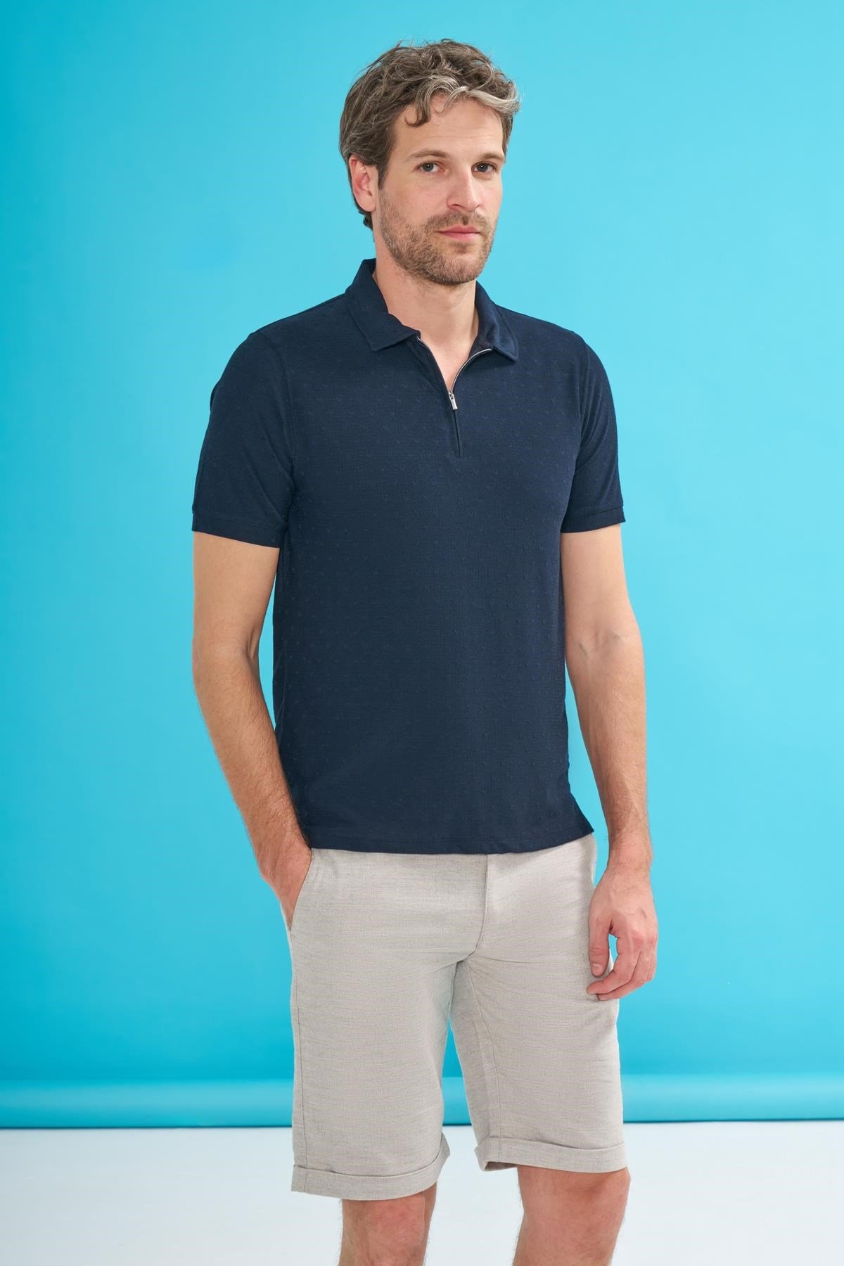 İntersivin Fermuarlı Polo Yaka Lacivert Tshirt - SD-03