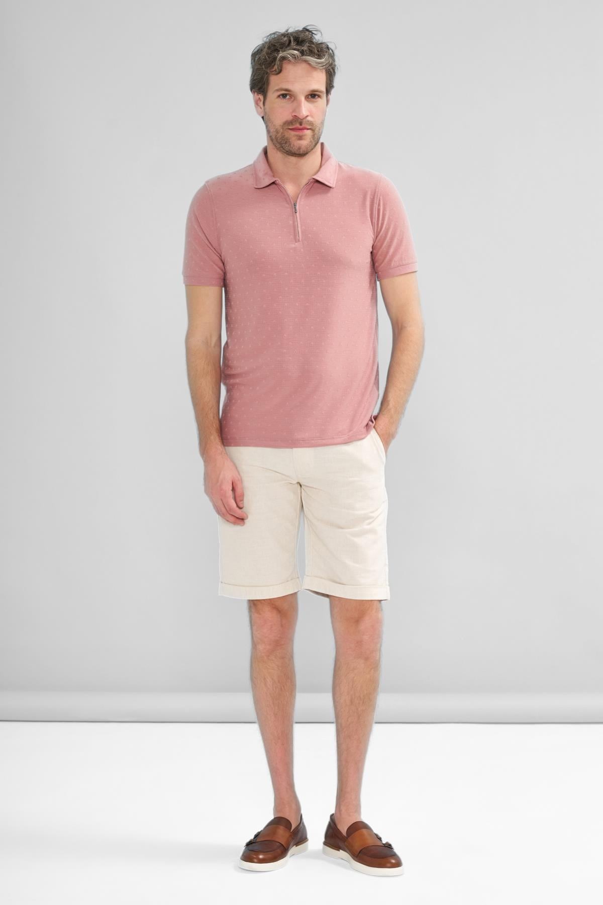 İntersivin Fermuarlı Polo Yaka Pembe Tshirt - SD-03