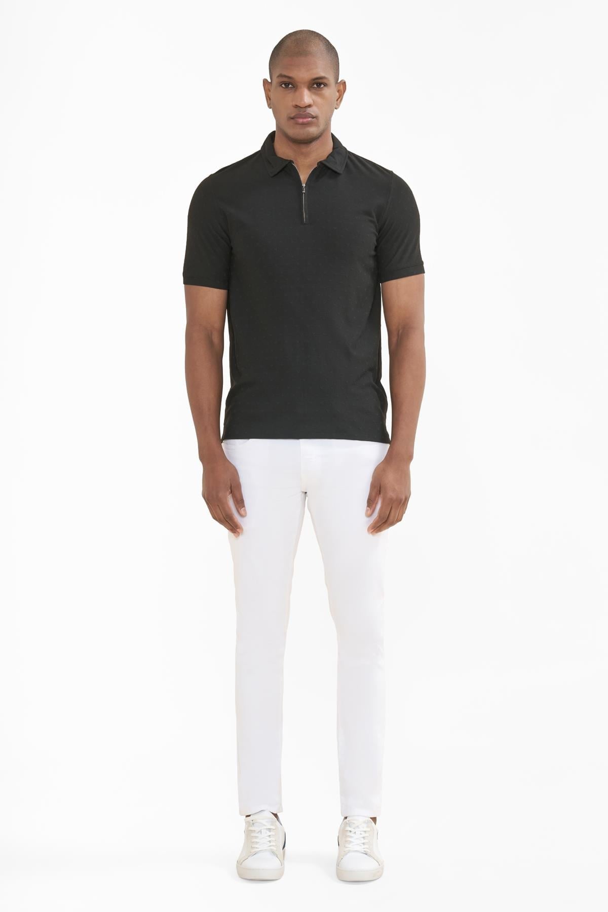 İntersivin Fermuarlı Polo Yaka Siyah Tshirt - SD-03