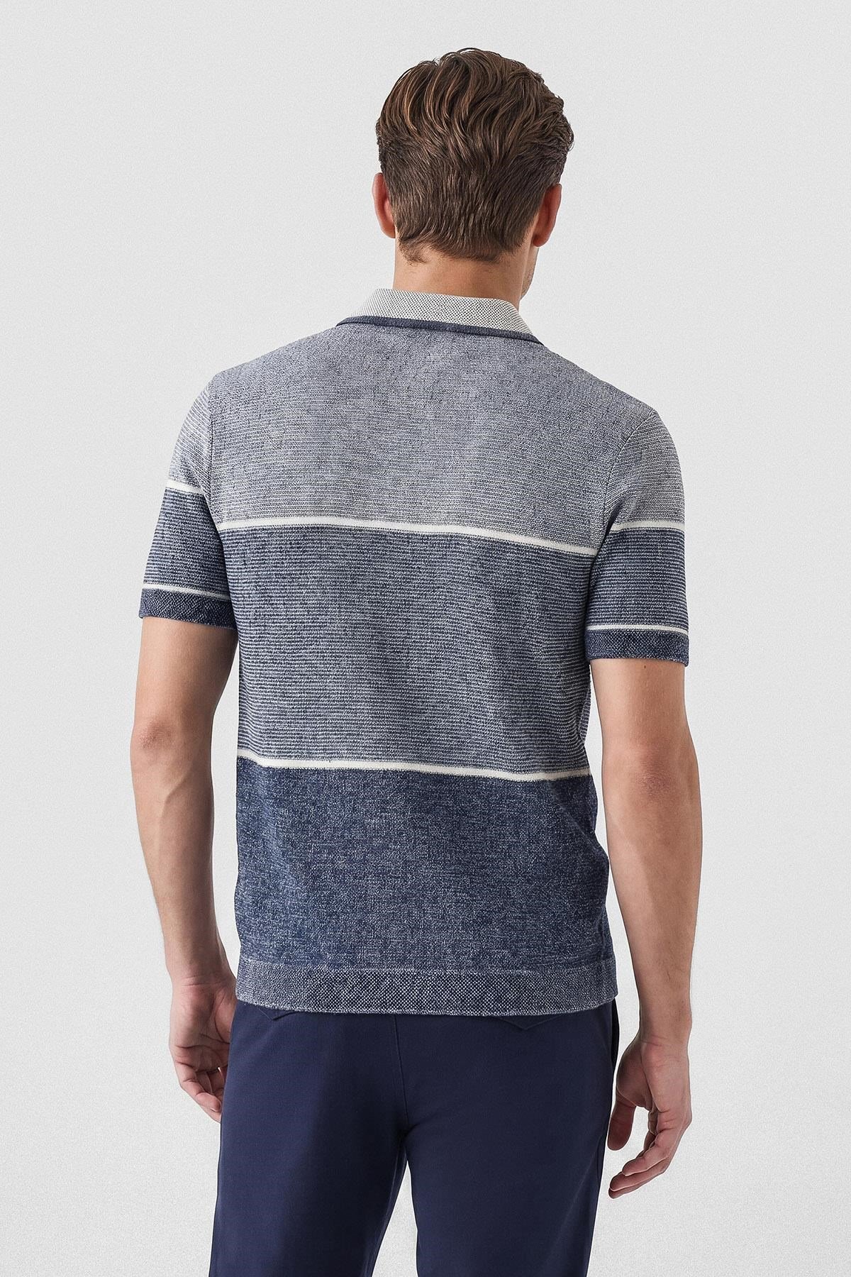 İntersivin İndigo Fermuar Yaka T-shirt - CY-1904