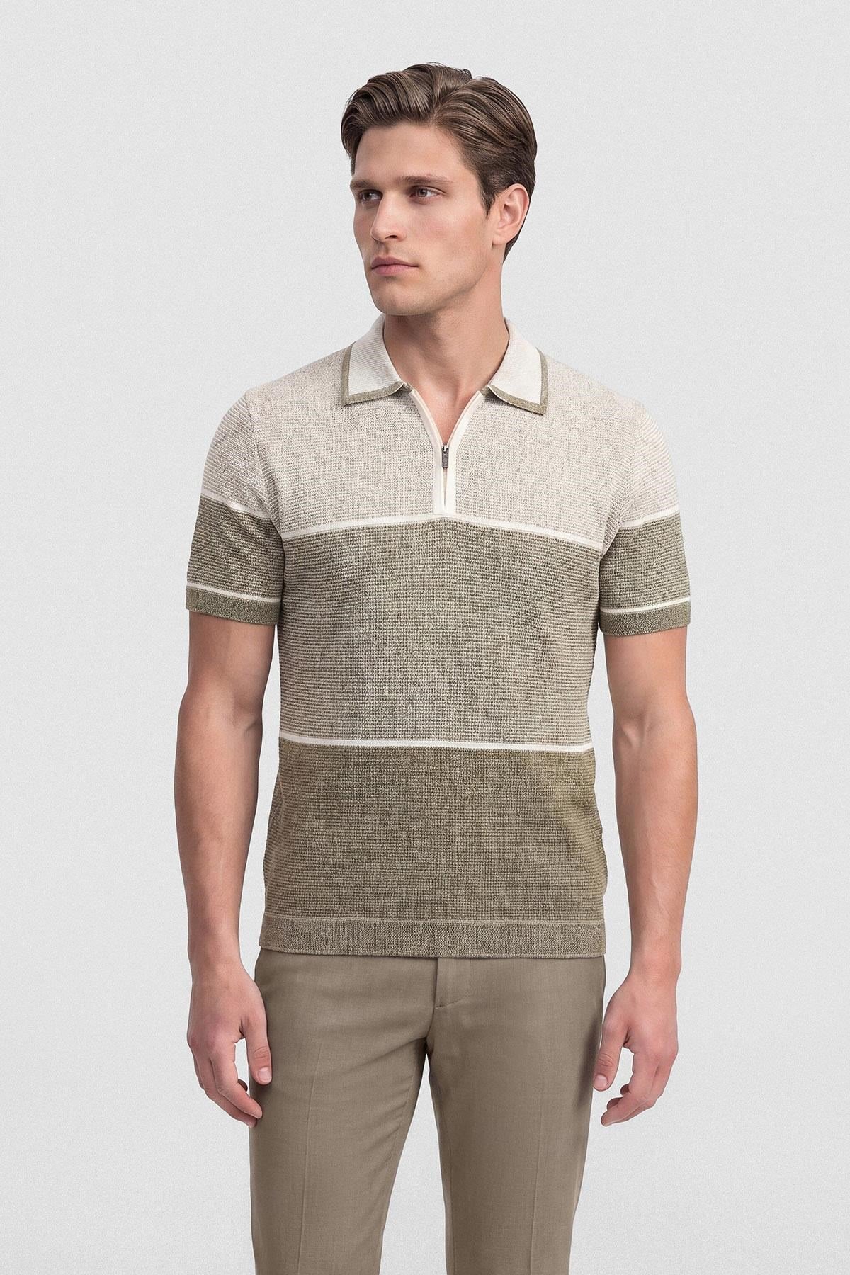 İntersivin Kahverengi Fermuar Yaka T-shirt - CY-1904