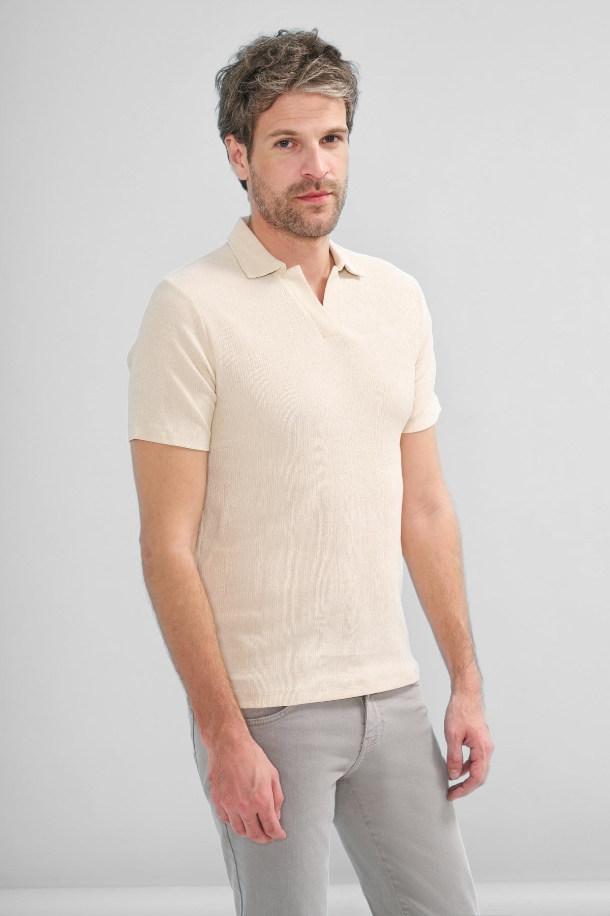 İntersivin Polo Yaka Krem Tshirt - SVŞ-01