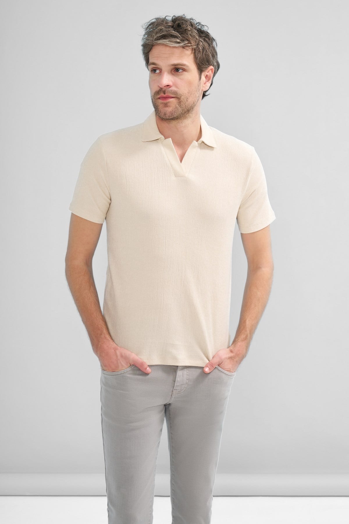 İntersivin Polo Yaka Krem Tshirt - SVŞ-01