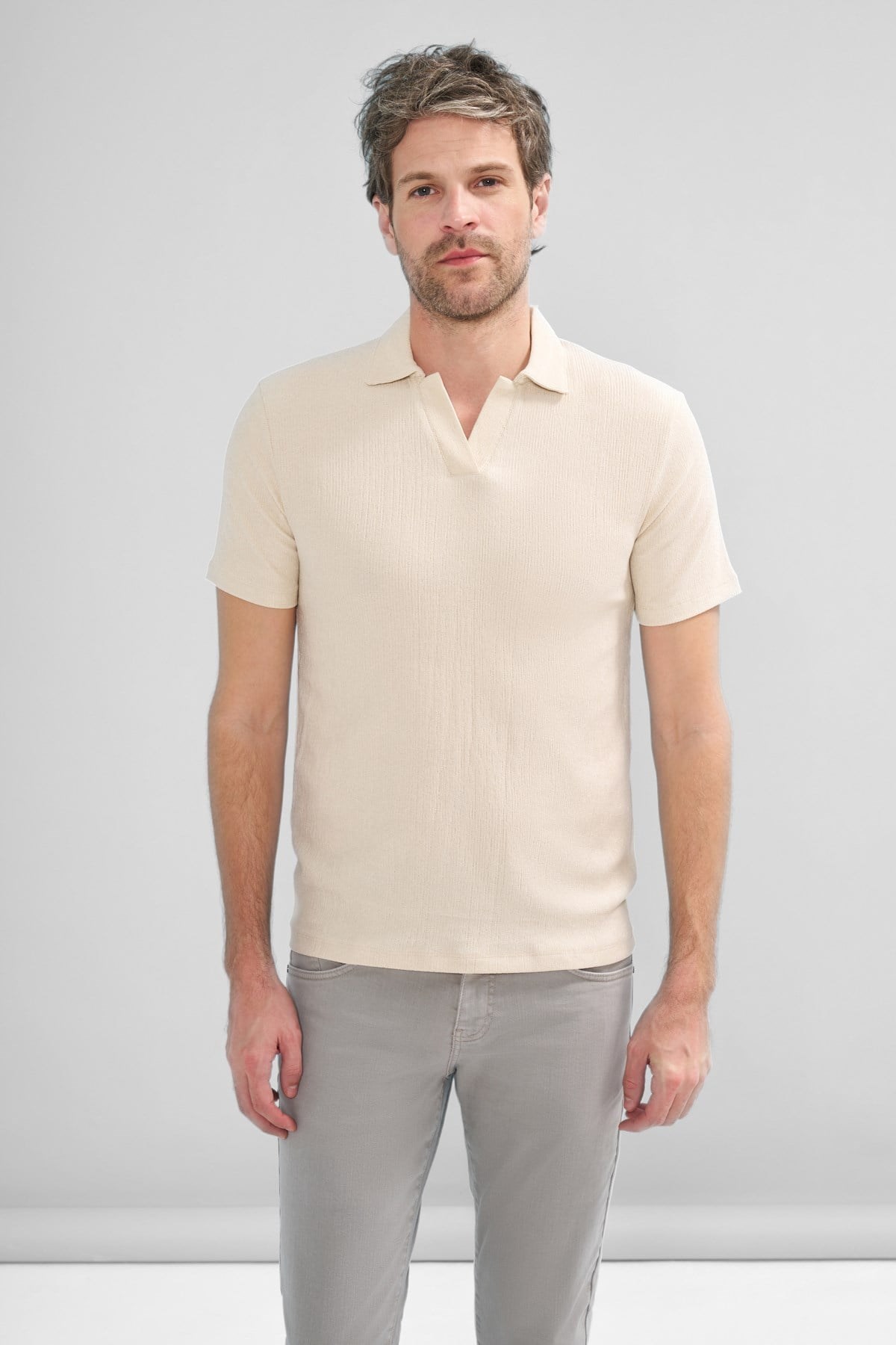 İntersivin Polo Yaka Krem Tshirt - SVŞ-01