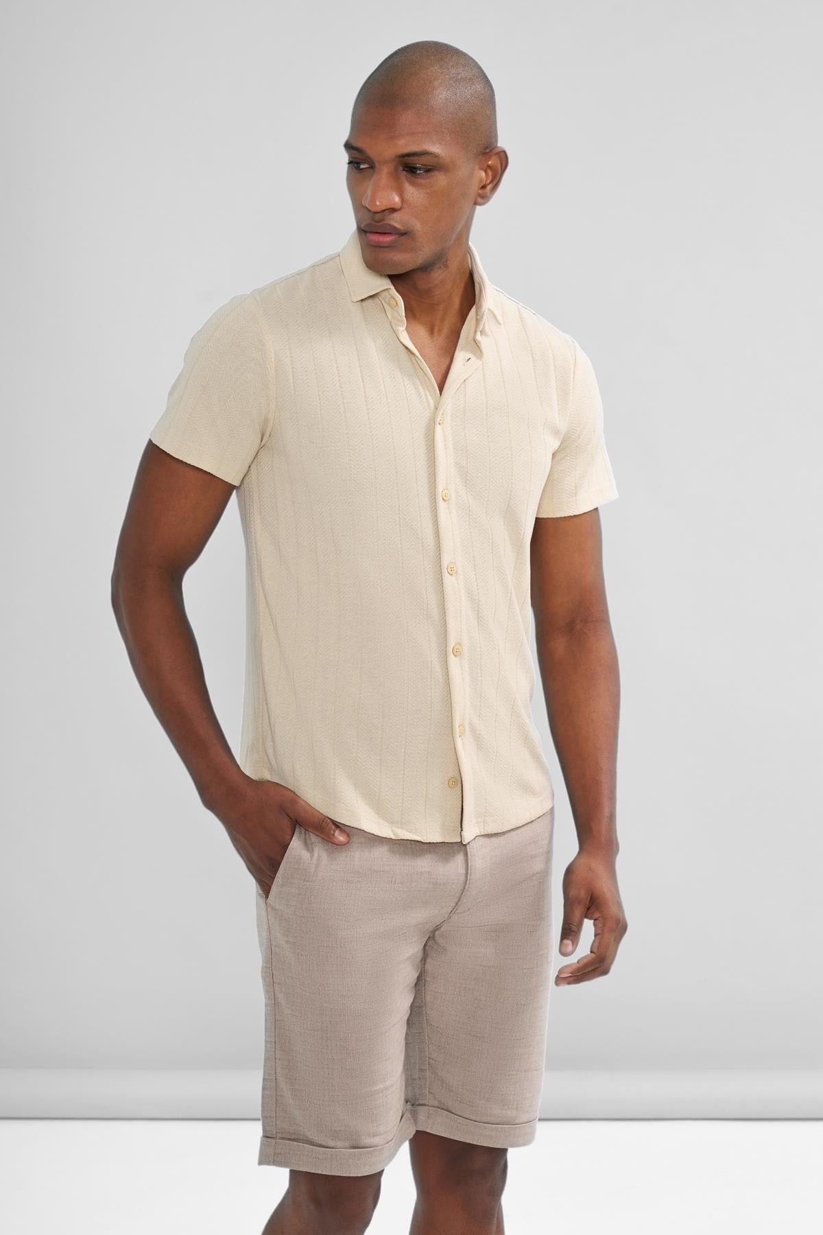 İntersivin Slim Fit Kısa Kollu Toprak Gömlek -  HLN-06