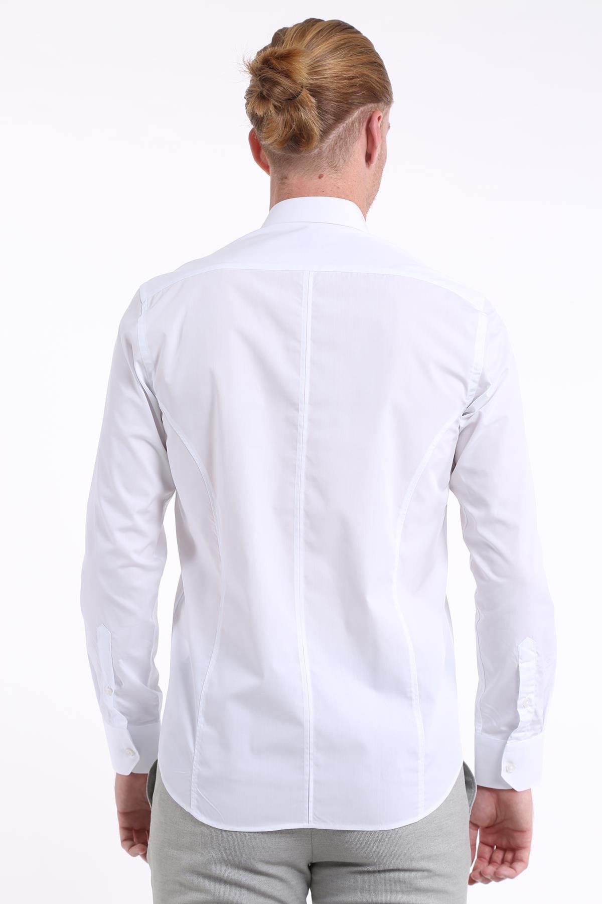 İntersivin Slim Fit Pamuklu Düz Beyaz Erkek Gömlek - S-5000