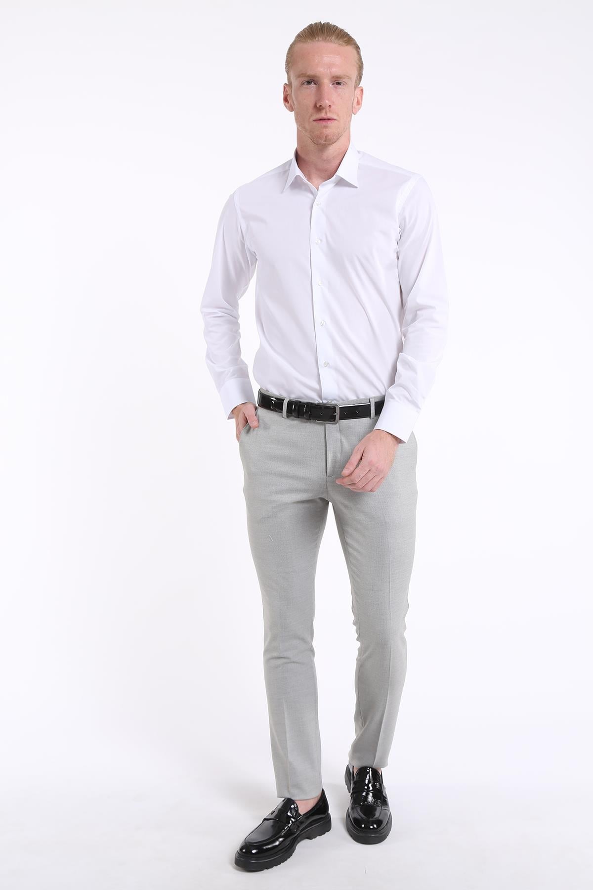 İntersivin Slim Fit Pamuklu Düz Beyaz Erkek Gömlek - S-5000
