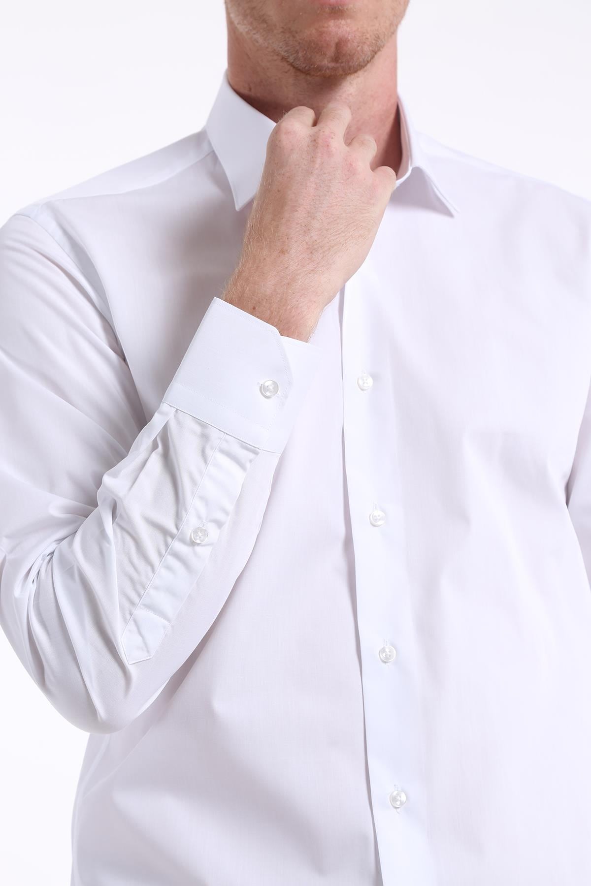 İntersivin Slim Fit Pamuklu Düz Beyaz Erkek Gömlek - S-5000