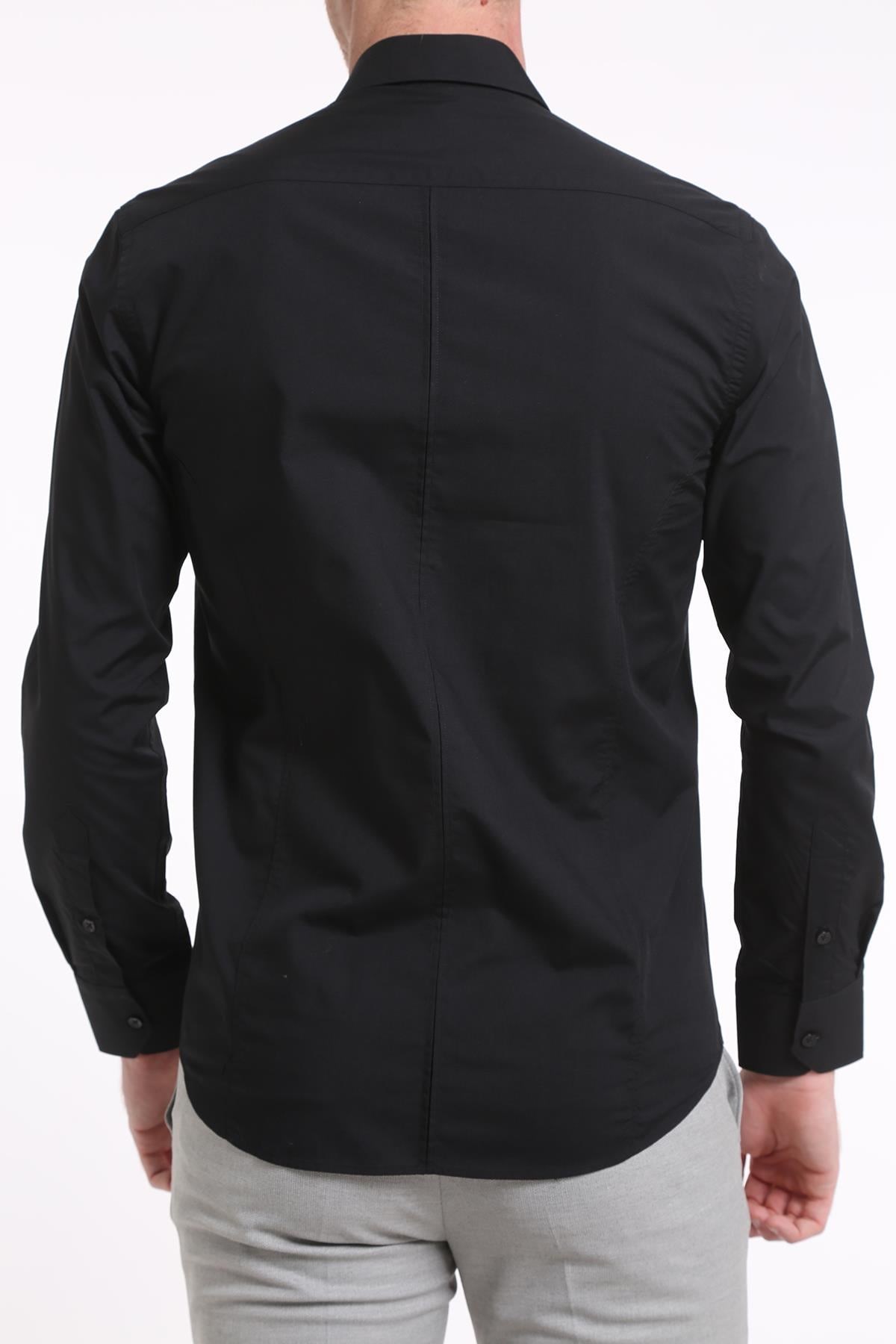 İntersivin Slim Fit Pamuklu Düz Siyah Erkek Gömlek S-5000