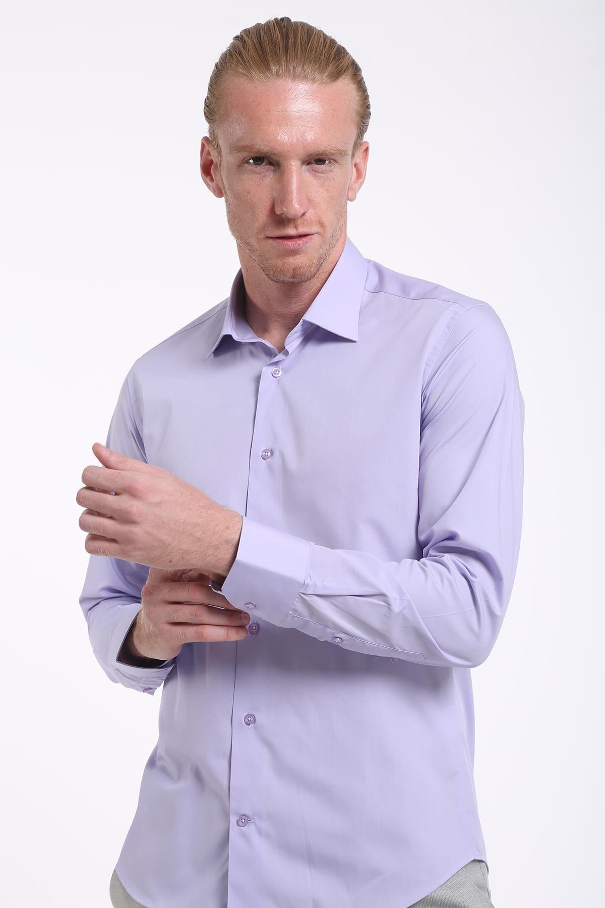 İntersivin Slim Fit Pamuklu Lila Erkek Gömlek - S-5000