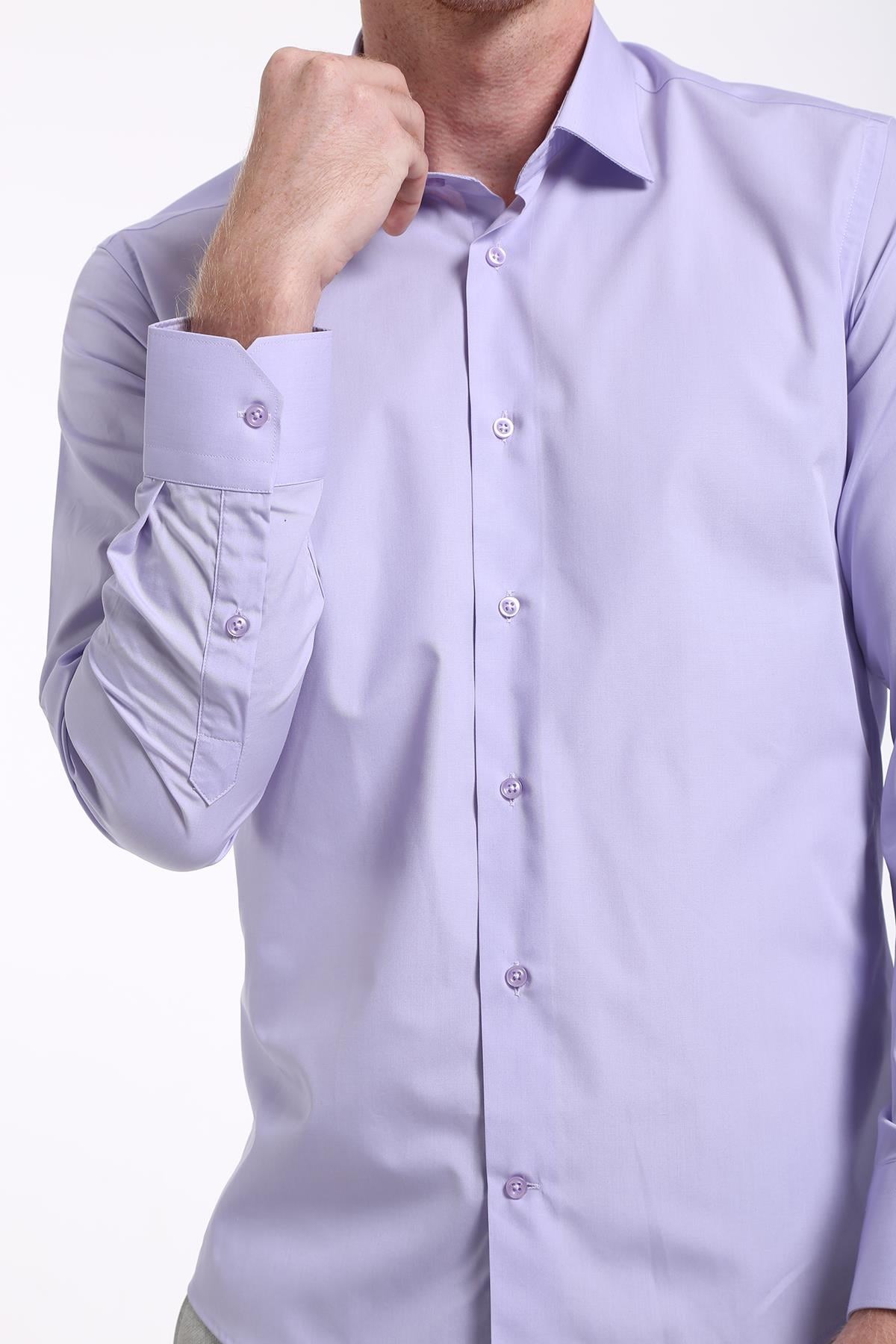 İntersivin Slim Fit Pamuklu Lila Erkek Gömlek - S-5000