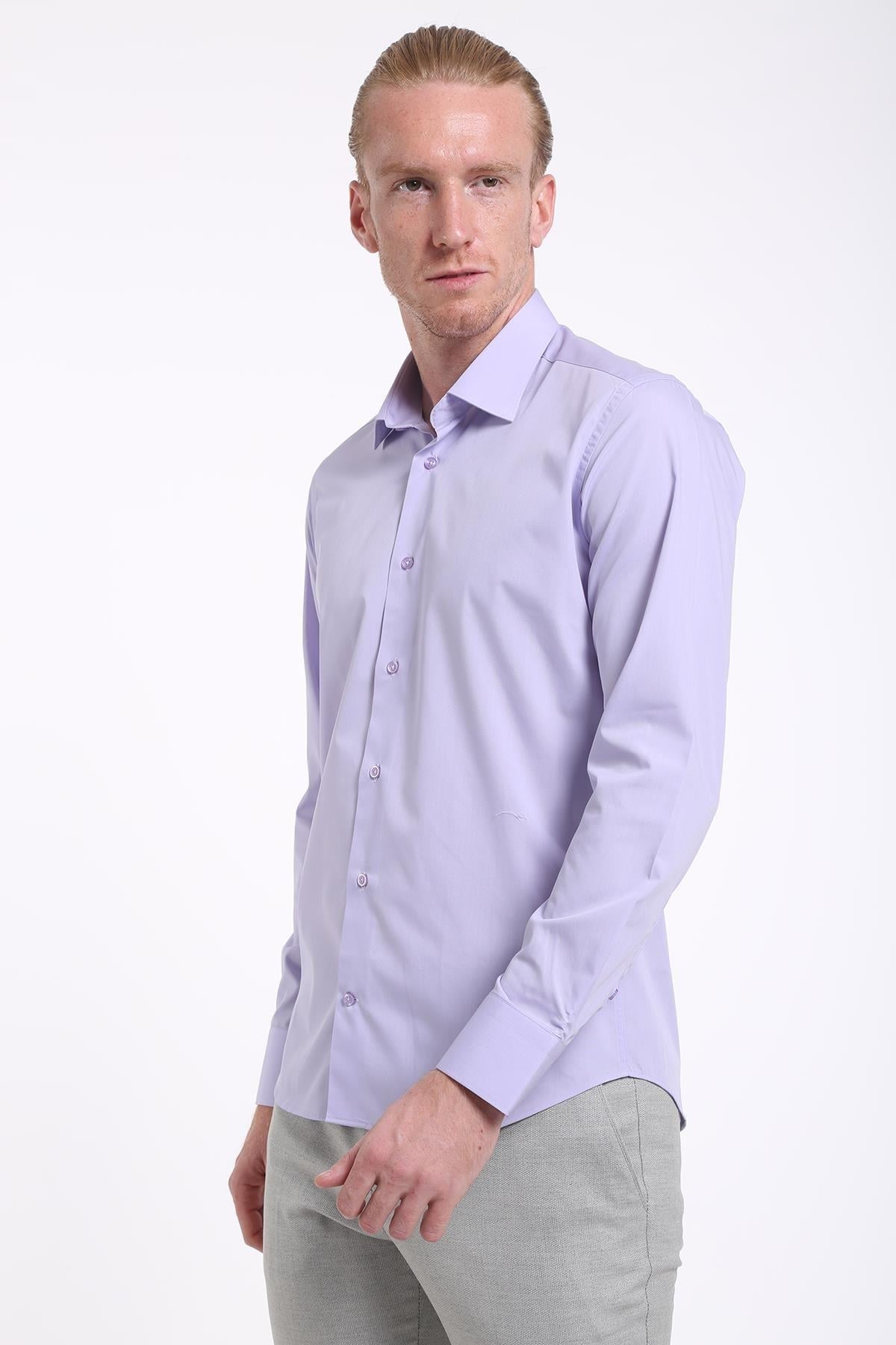 İntersivin Slim Fit Pamuklu Lila Erkek Gömlek - S-5000