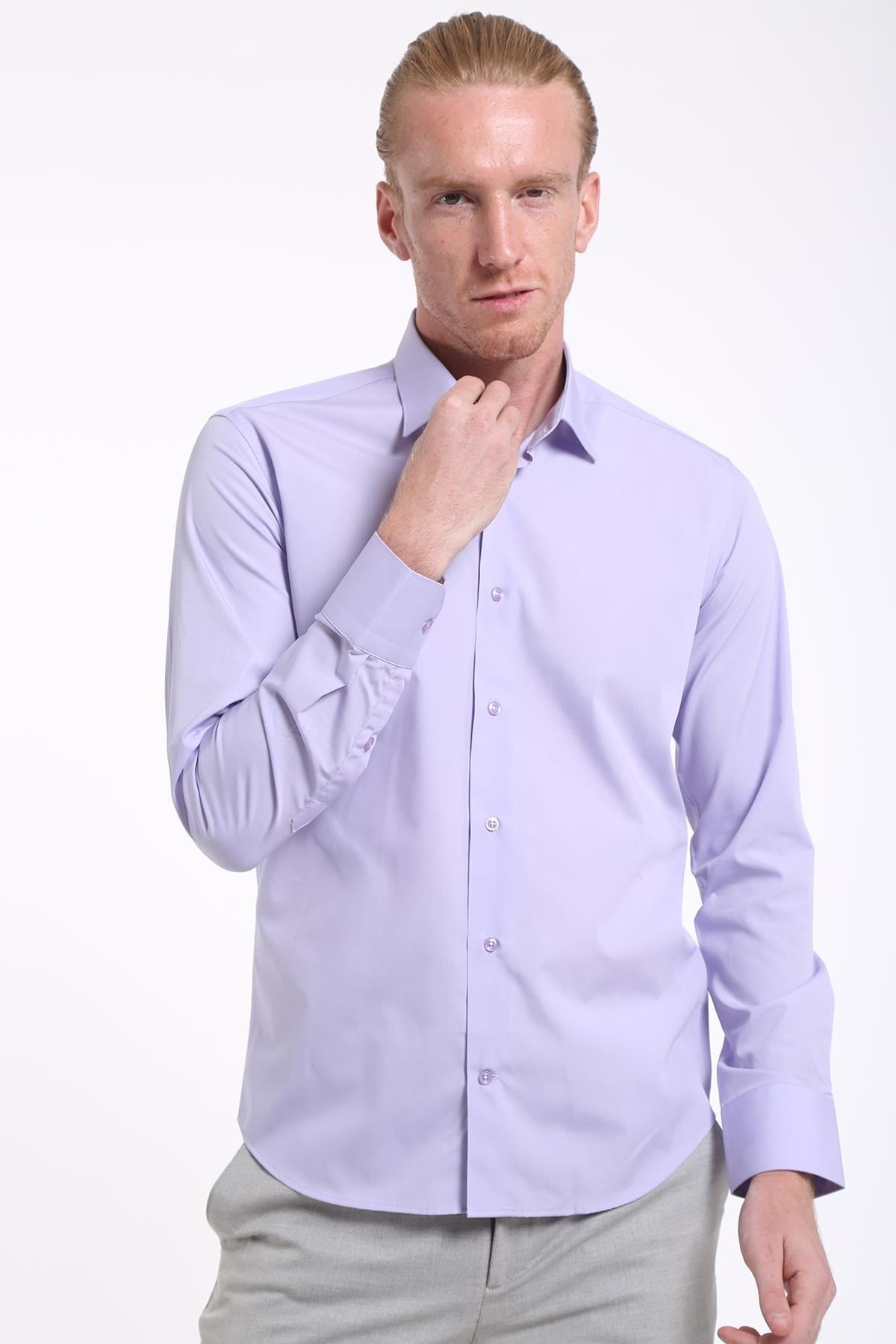 İntersivin Slim Fit Pamuklu Lila Erkek Gömlek - S-5000