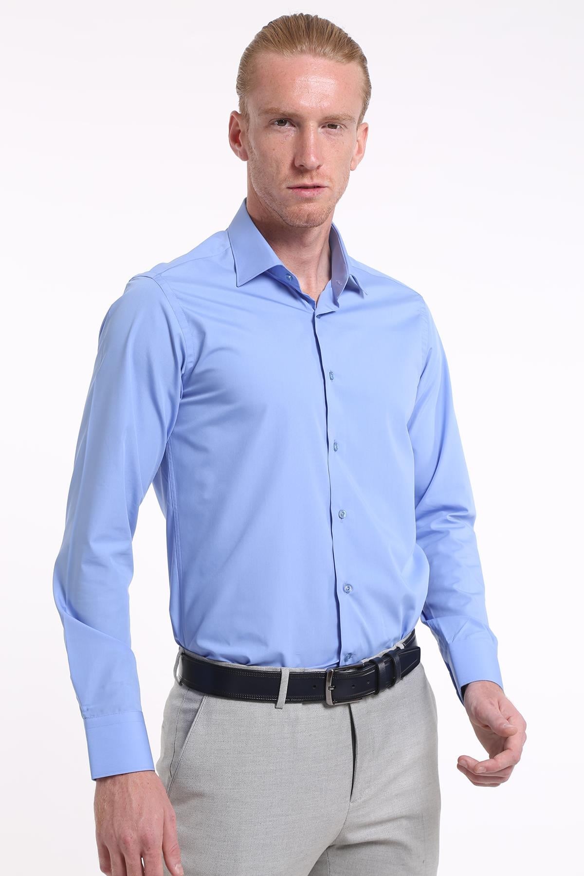 İntersivin Slim Fit Pamuklu Mavi Erkek Gömlek - S-5000
