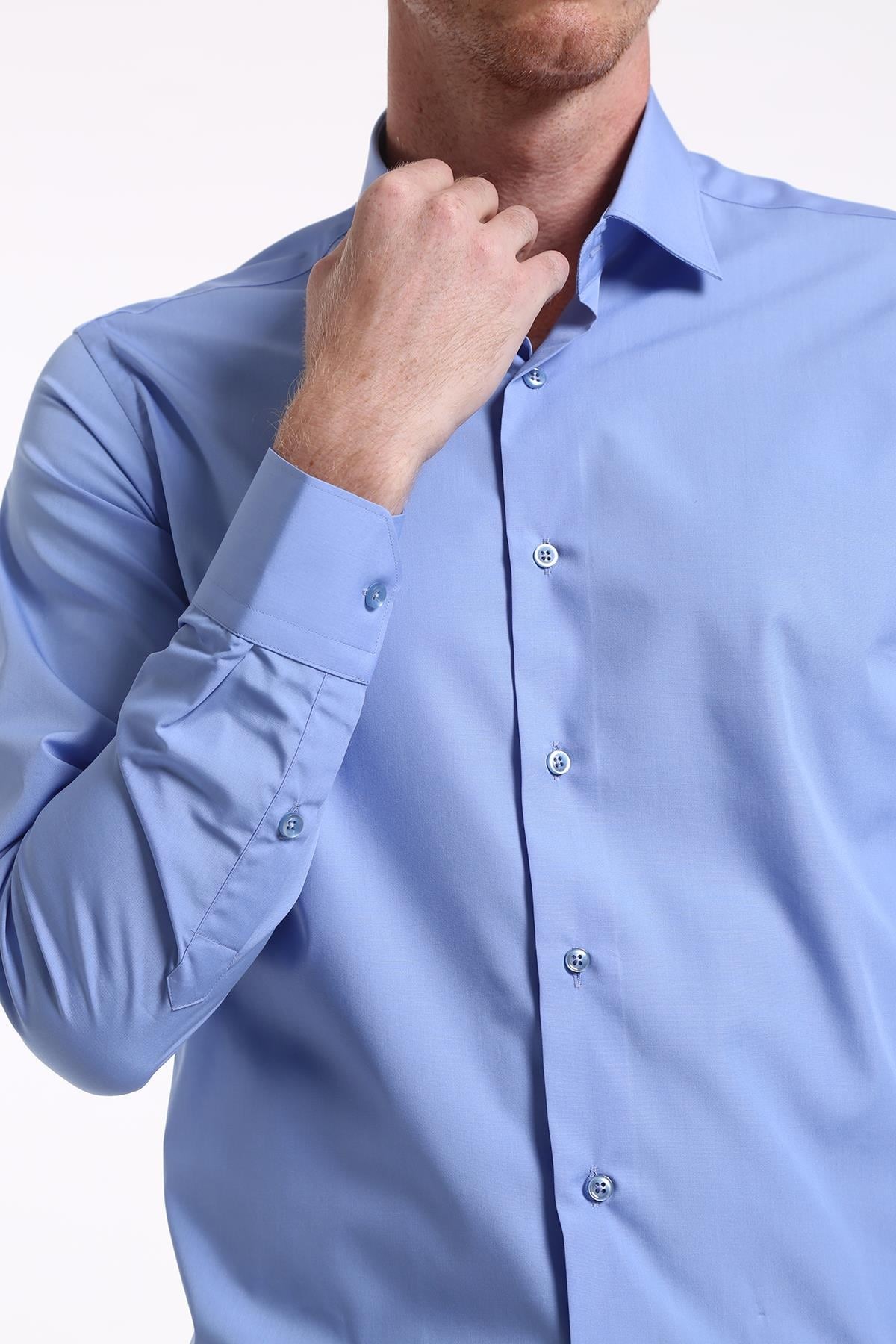 İntersivin Slim Fit Pamuklu Mavi Erkek Gömlek - S-5000