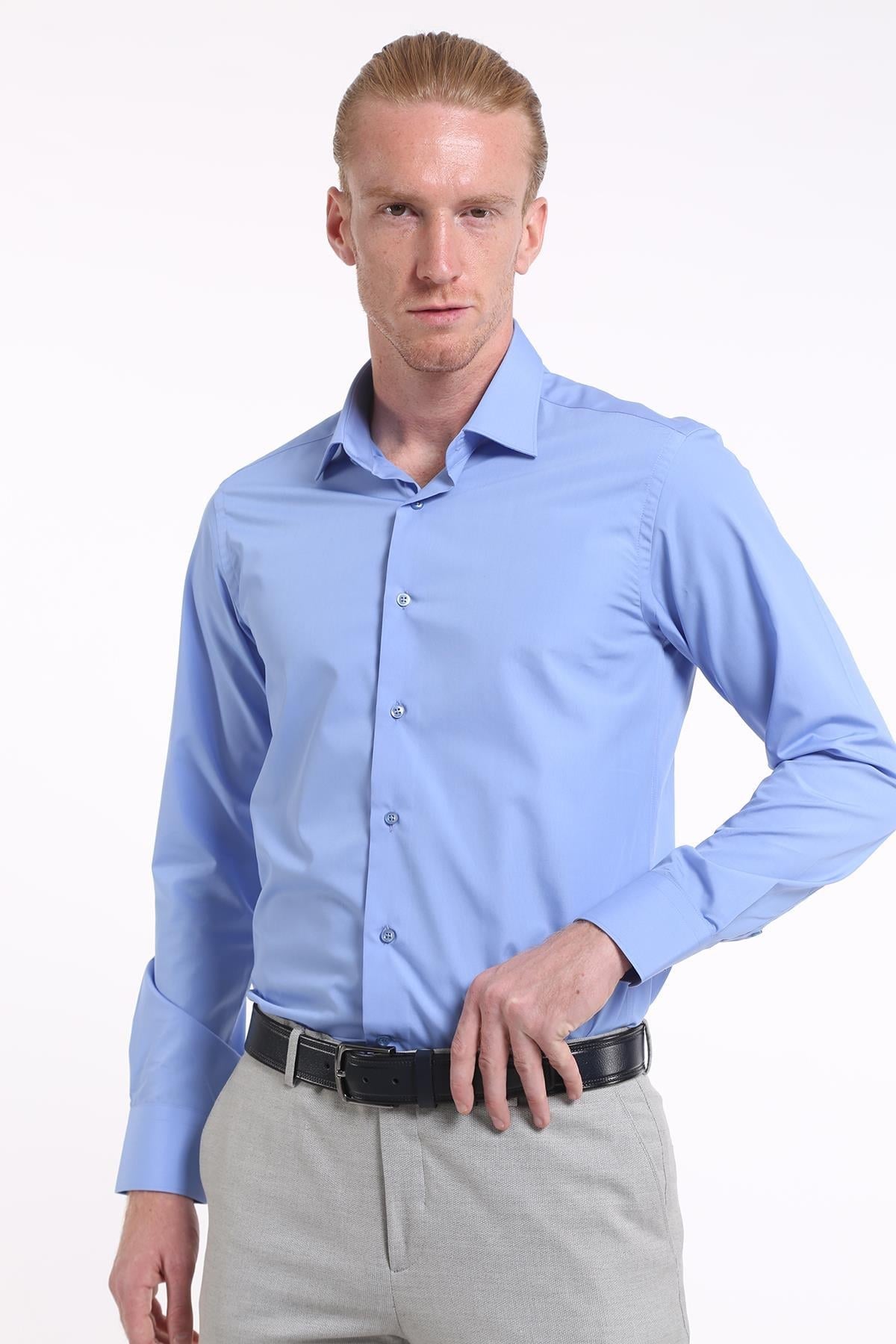 İntersivin Slim Fit Pamuklu Mavi Erkek Gömlek - S-5000