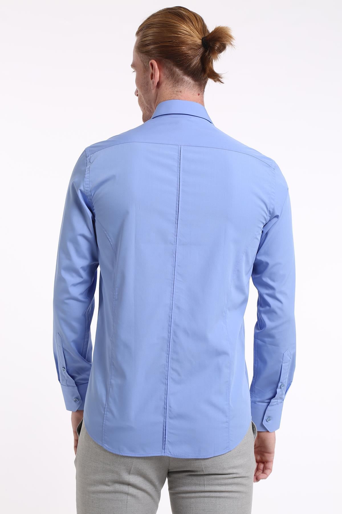 İntersivin Slim Fit Pamuklu Mavi Erkek Gömlek - S-5000