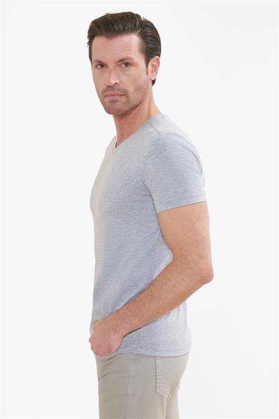 İntersivin V Yaka Gri Tshirt - T01