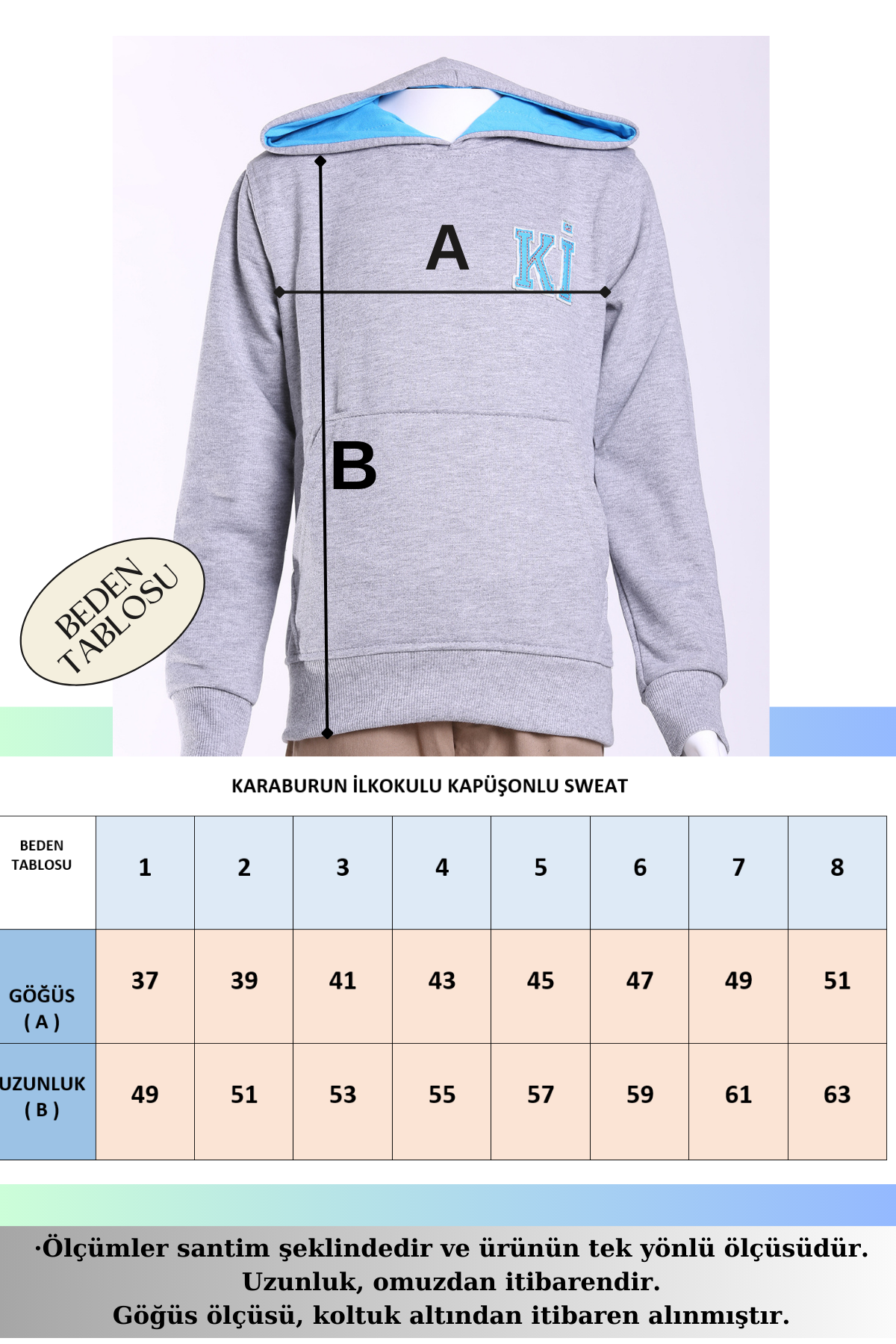 Karaburun İlkokulu Kapüşonlu Gri Sweat (Kız-Erkek)
