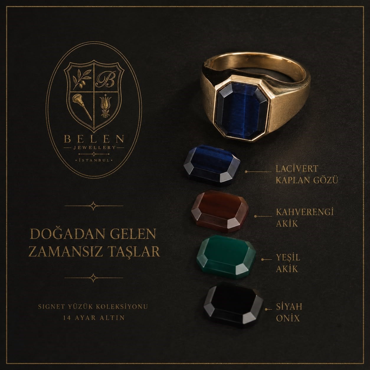 14 Ayar Altın Belen Signet Yüzük Model N.41