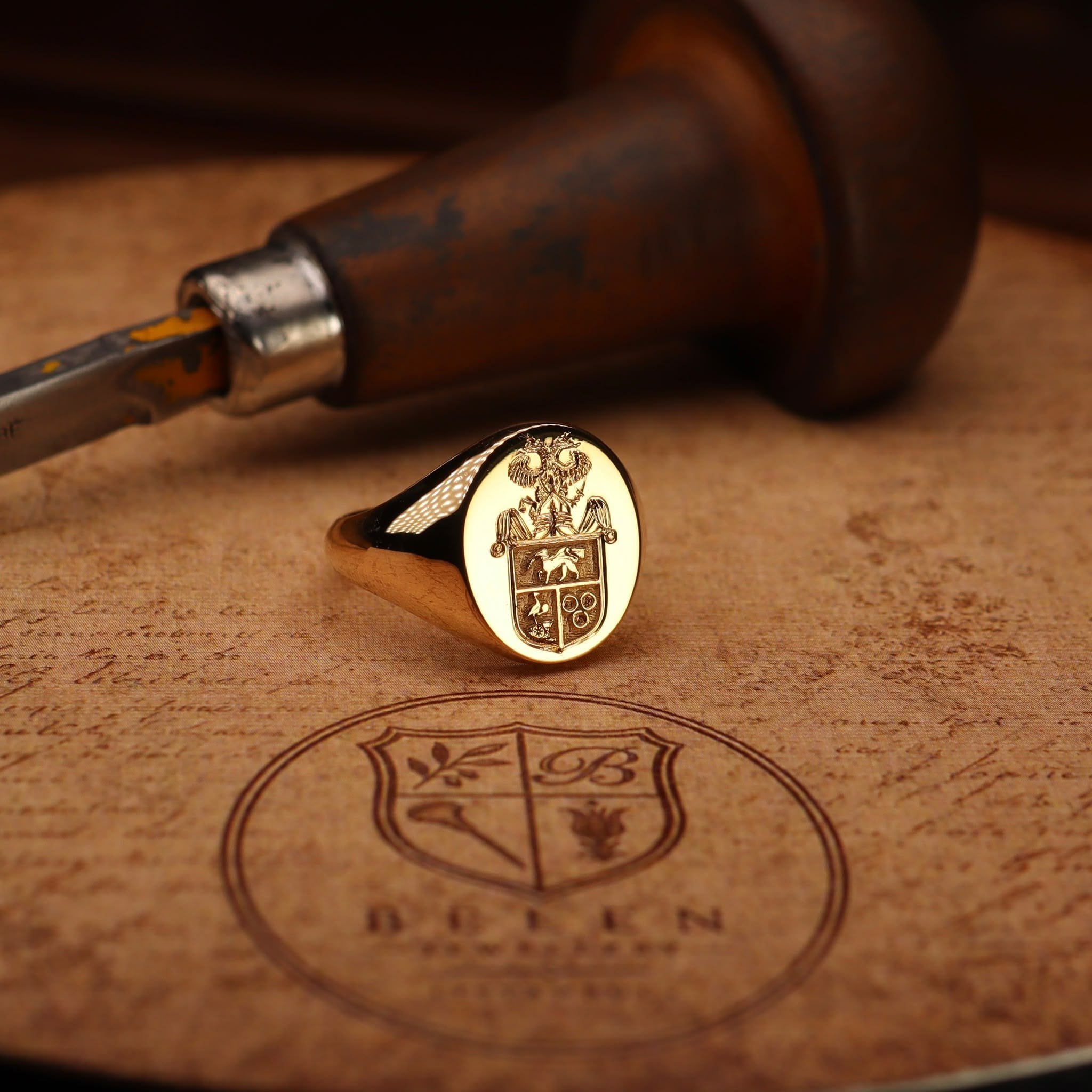 14 Ayar Altın Family Crest Signet