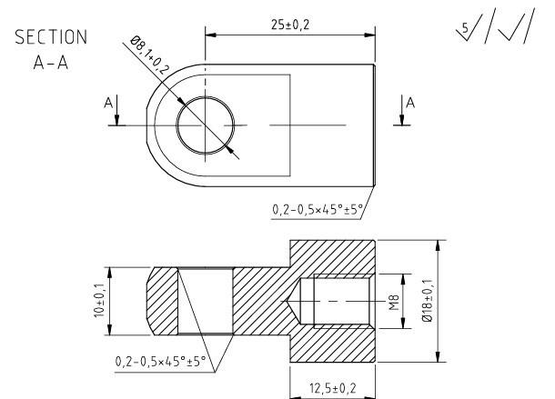 1PASLANMAZ DELİKLİ GAZLI AMORTİSÖR BAŞLIĞI  EYELED M8 DELİK 8,2 EKSEN 25