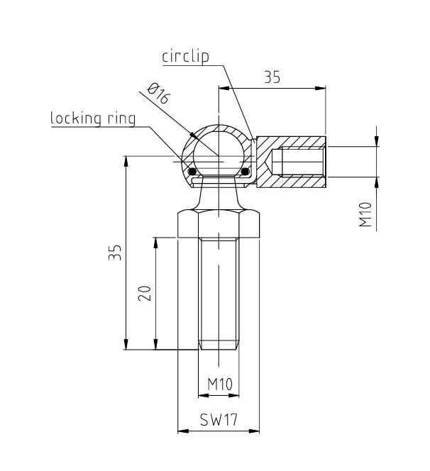 GAZLI AMORTİSÖR BAŞLIĞI UZUN  Mafsal  M10 KÜRE 16 35 eksen