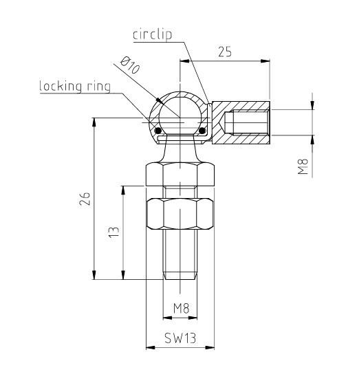 GAZLI AMORTİSÖR BAŞLIĞI Uzun Mafsal  M8 KÜRE 10 25 eksen