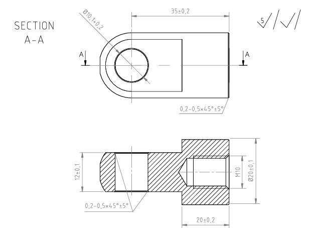 PASLANMAZ DELİKLİ GAZLI AMORTİSÖR BAŞLIĞI  EYELED M10  DELİK 10,2  EKSEN 35