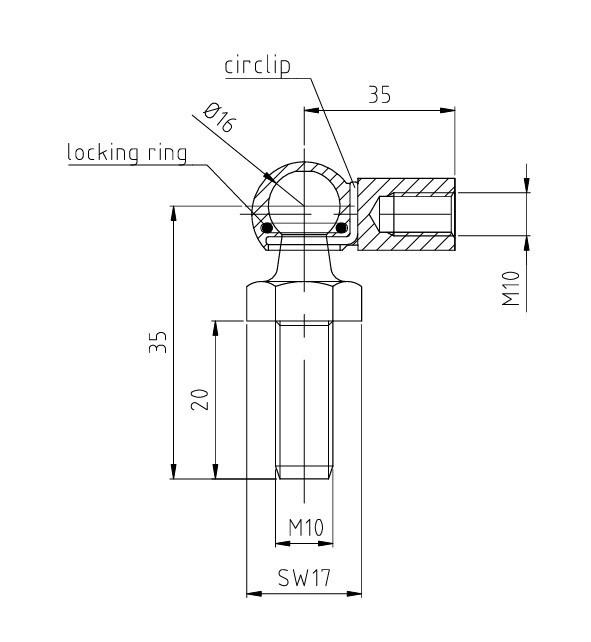 PASLANMAZ GAZLI AMORTİSÖR BAŞLIĞI UZUN  Mafsal  M10 KÜRE 16 35 eksen