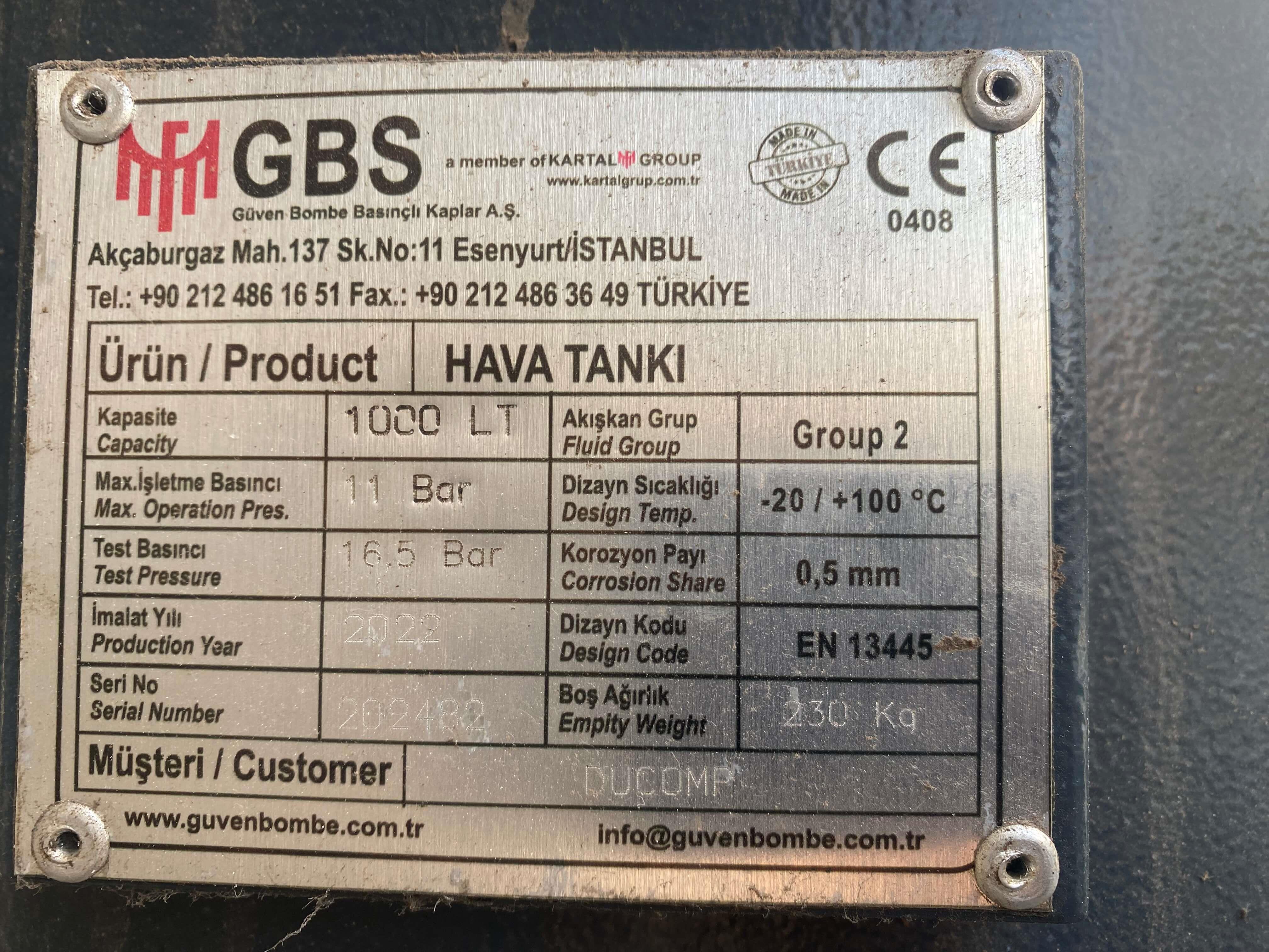 Ducomp 22 Kw/30 Hp. Kompresör, Kurutucu, Hava Tankı Takım Makine (2022)