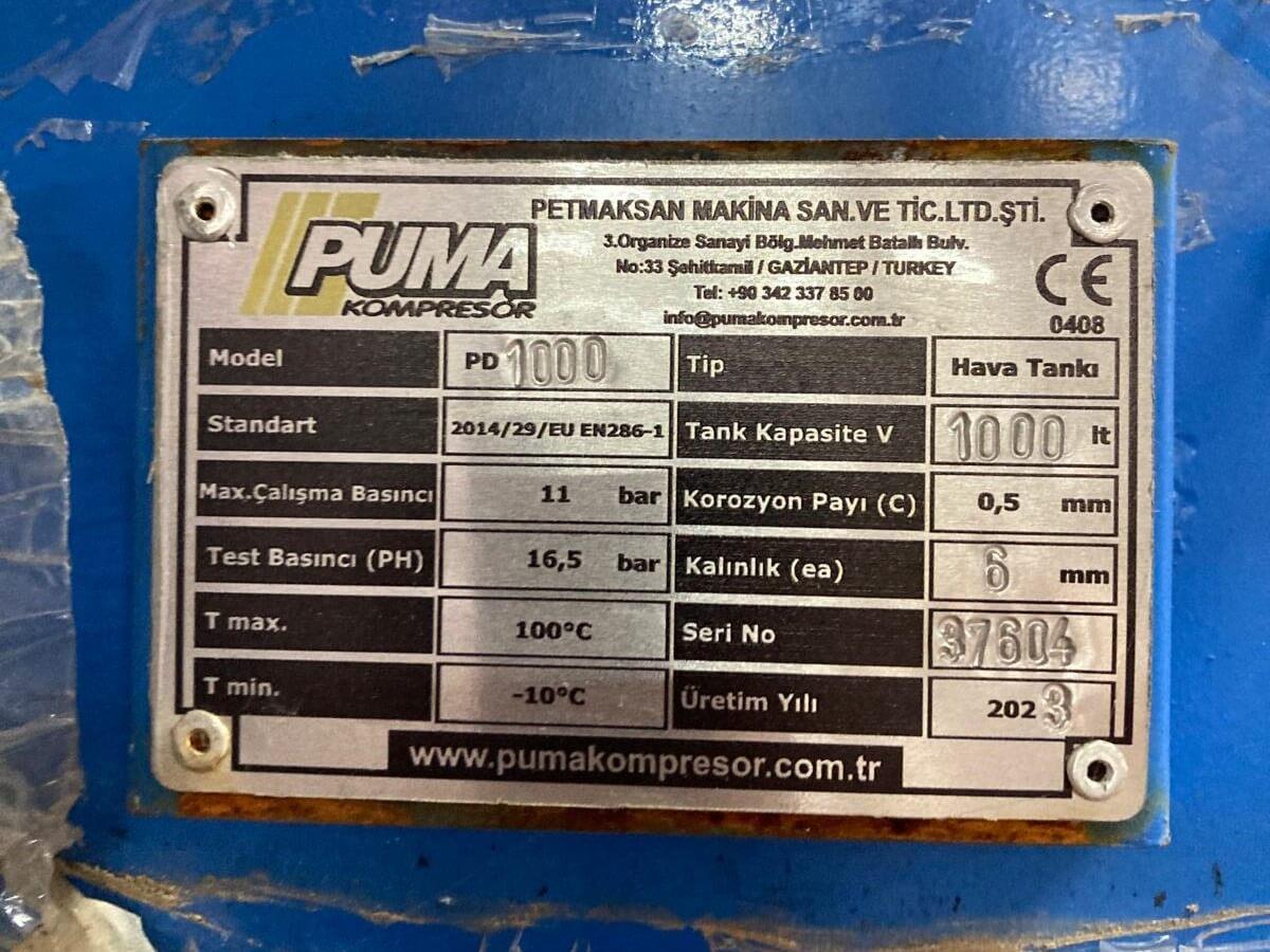 Puma 22 Kw Kompresör ve 1000 Lt. Hava Tankı (2023)