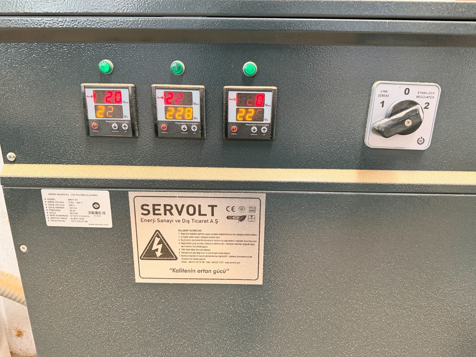 SERVOLT SRVT 07 60 KVA Voltaj Regülatörü (2025)