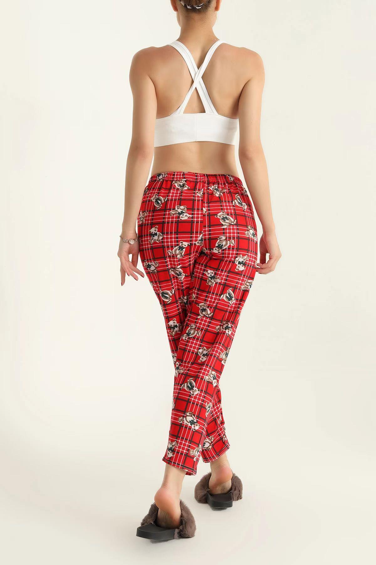 Ayıcık Desenli Pijama Altı Kırmızı