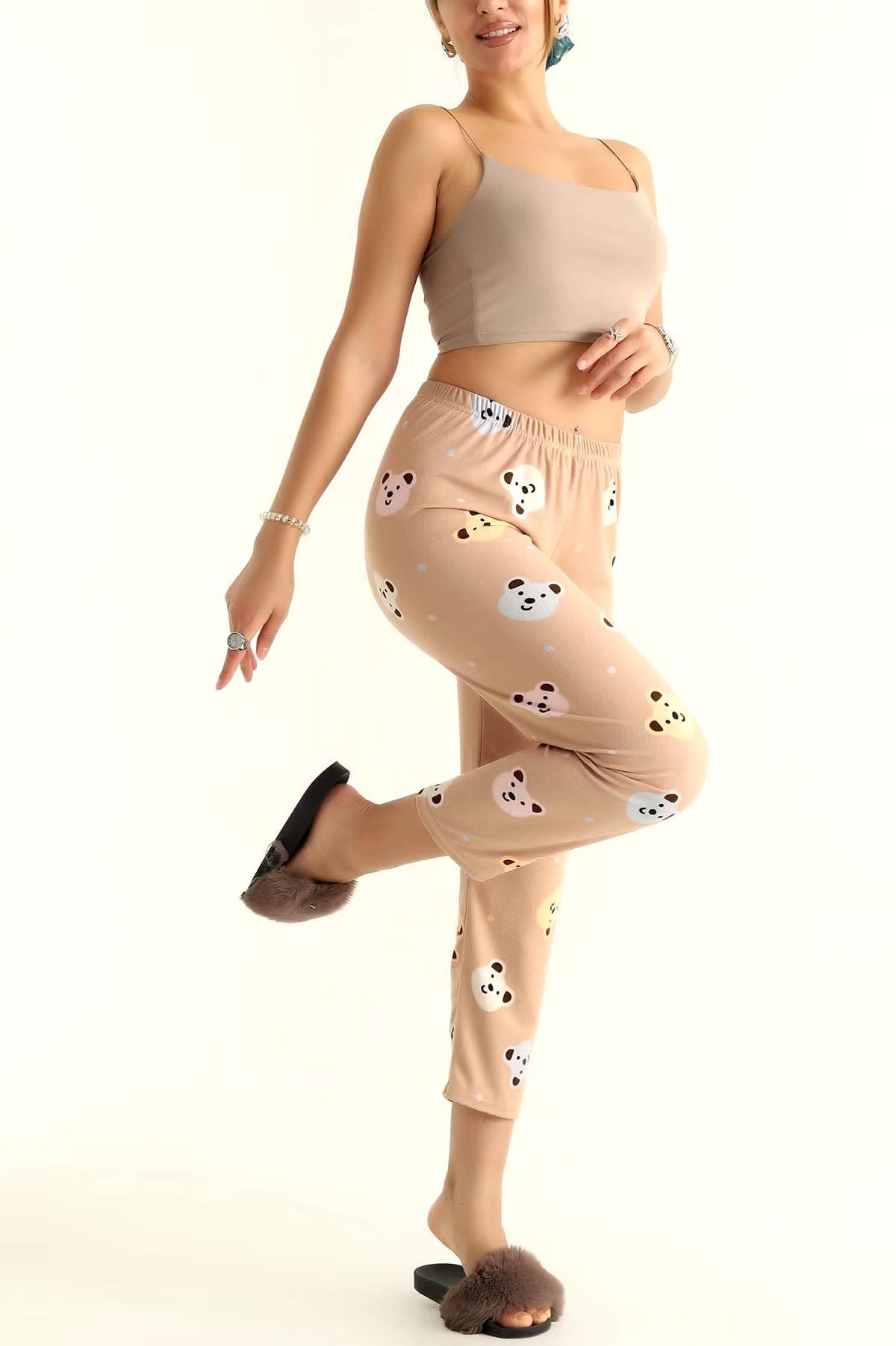 Ayıcık Ve Nokta Desenli Pijama Altı Süet Bej