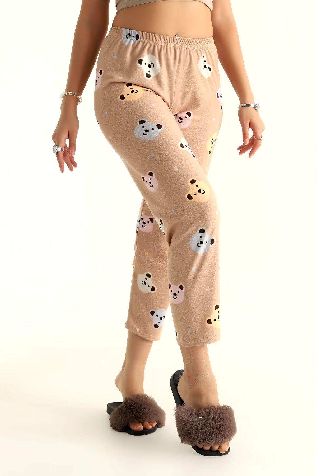 Ayıcık Ve Nokta Desenli Pijama Altı Süet Bej