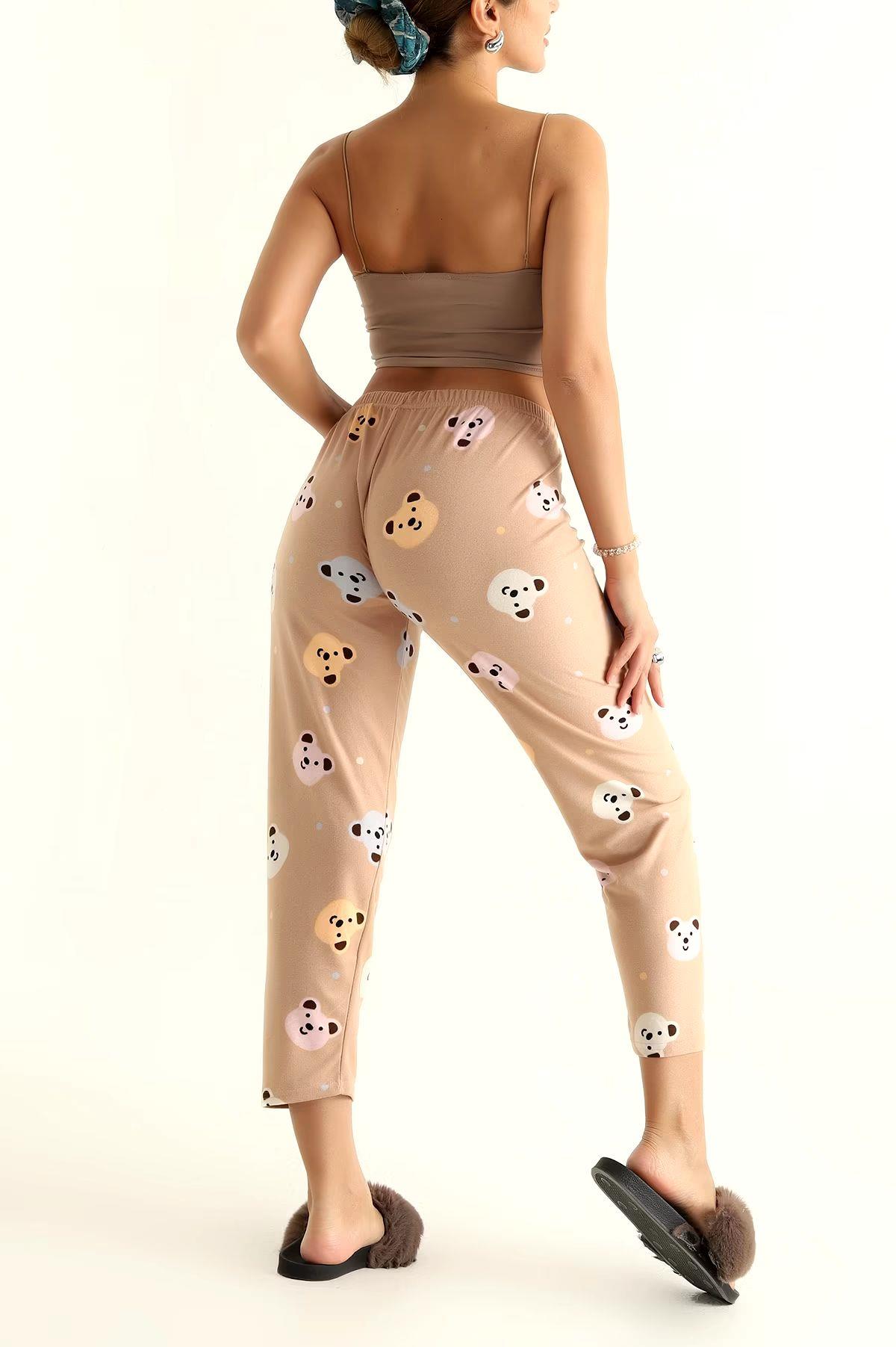 Ayıcık Ve Nokta Desenli Pijama Altı Süet Bej