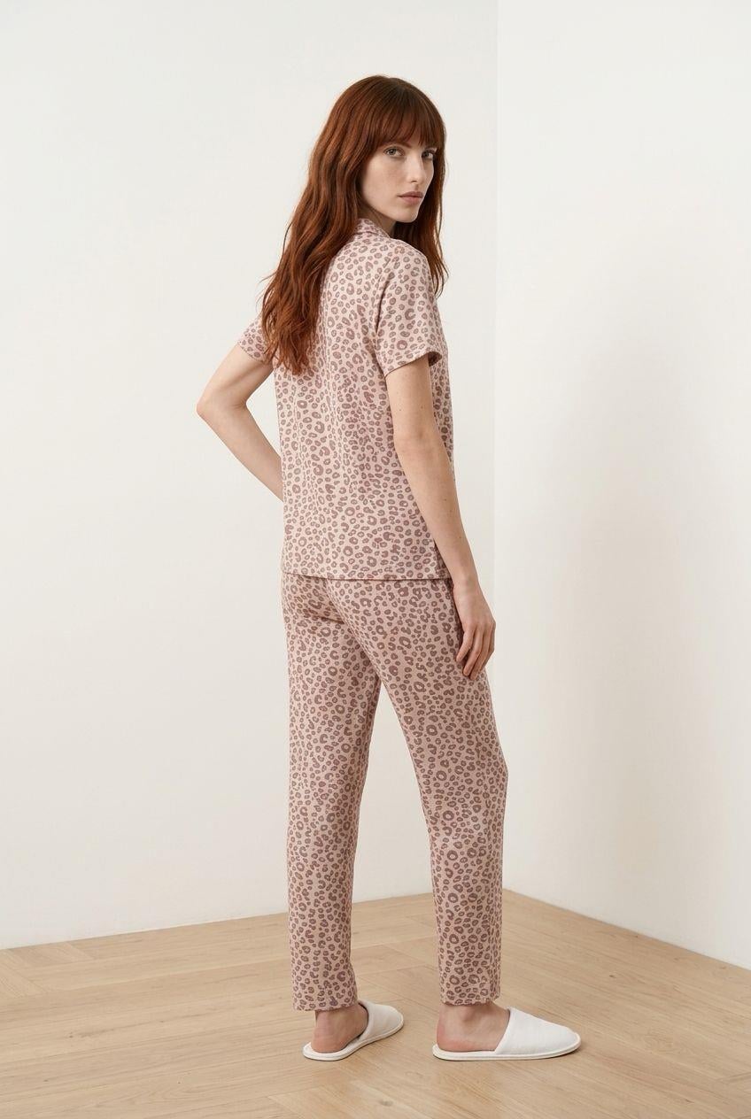 Düğmeli Pijama Takımı Leopar