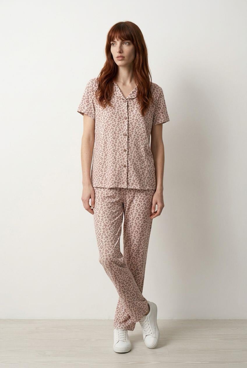 Düğmeli Pijama Takımı Leopar