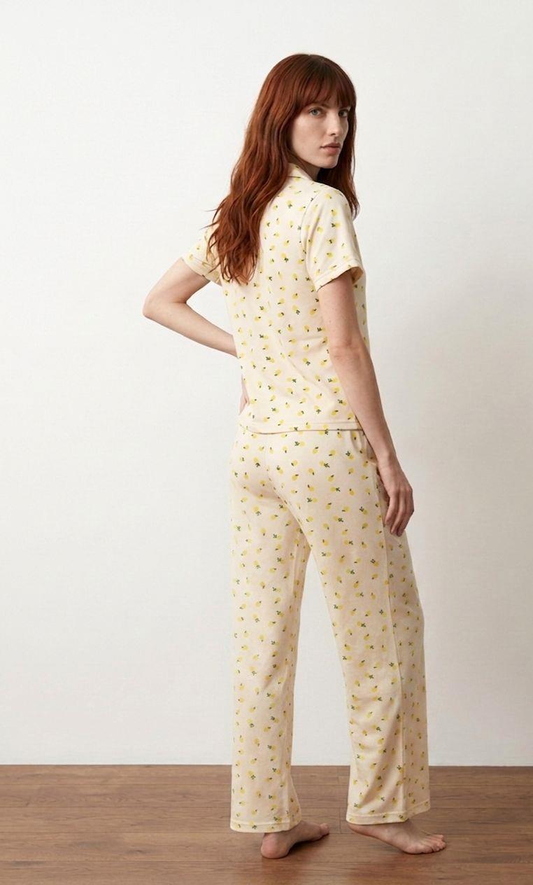 Düğmeli Pijama Takımı Limon Sarı